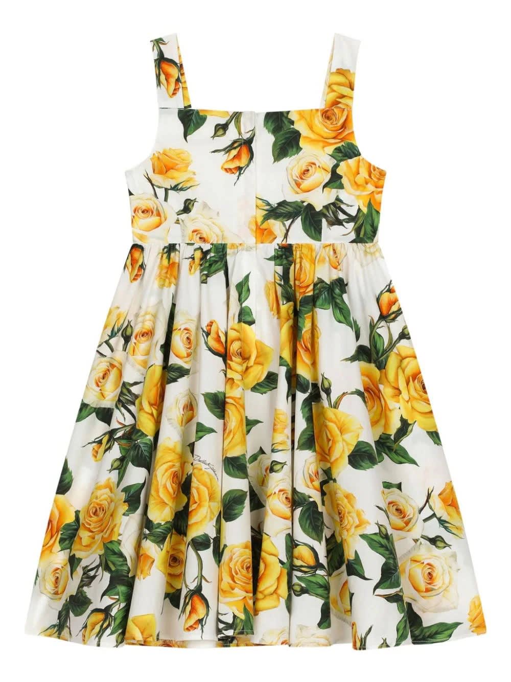 Shop Dolce & Gabbana White Dress With Yellow Rose Print