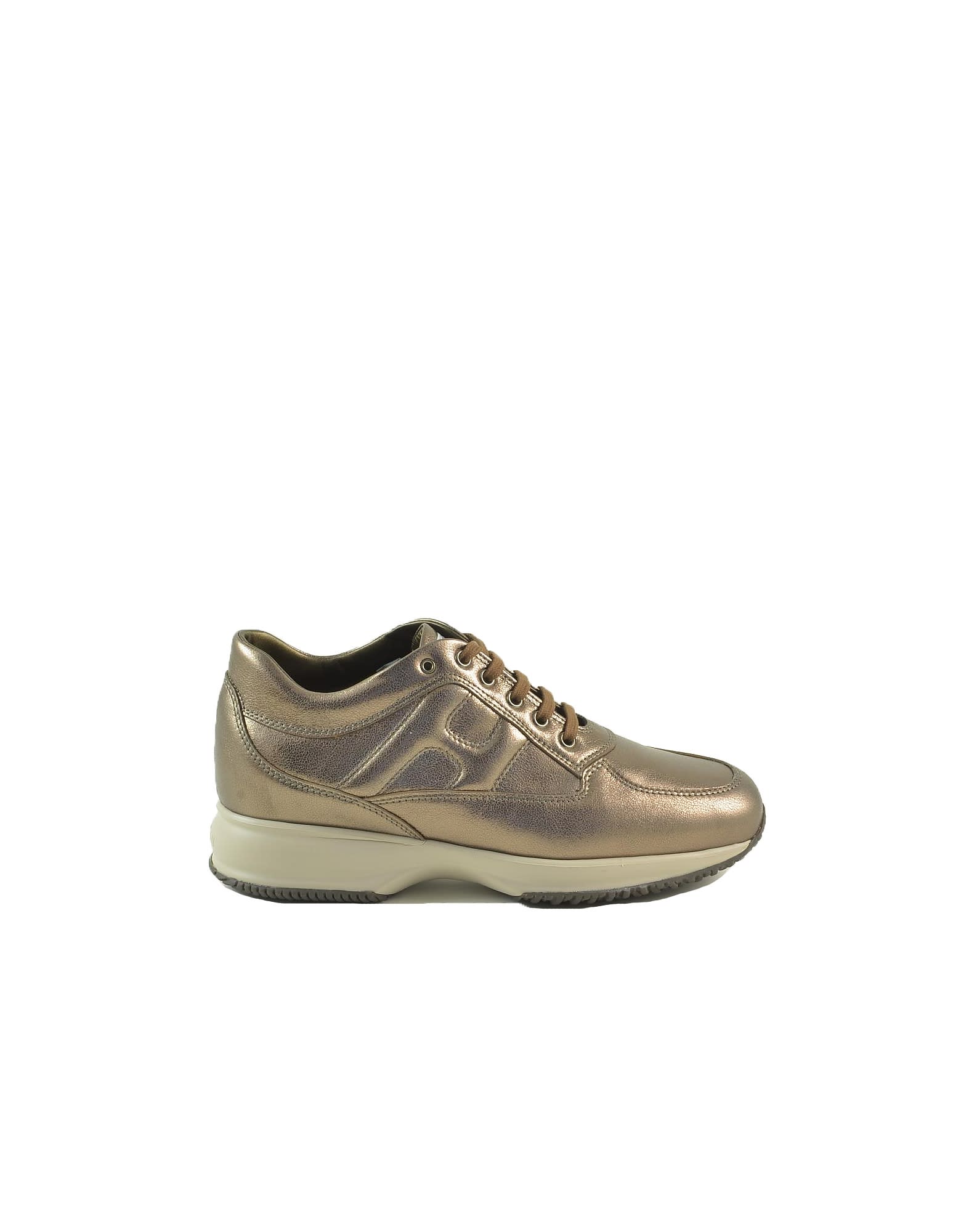 Hogan Bronze Laminated Leather Womens Sneakers