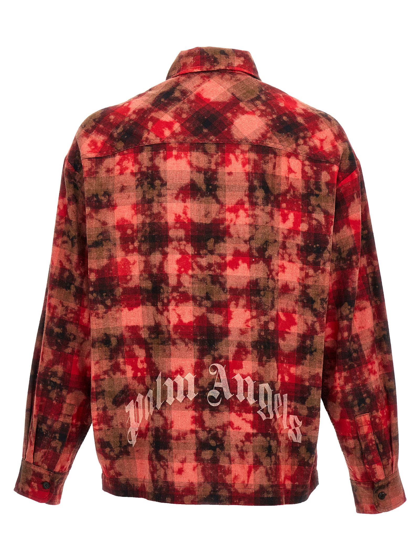 Shop Palm Angels Embroidered Flannel Oversize Shirt In Red Off White