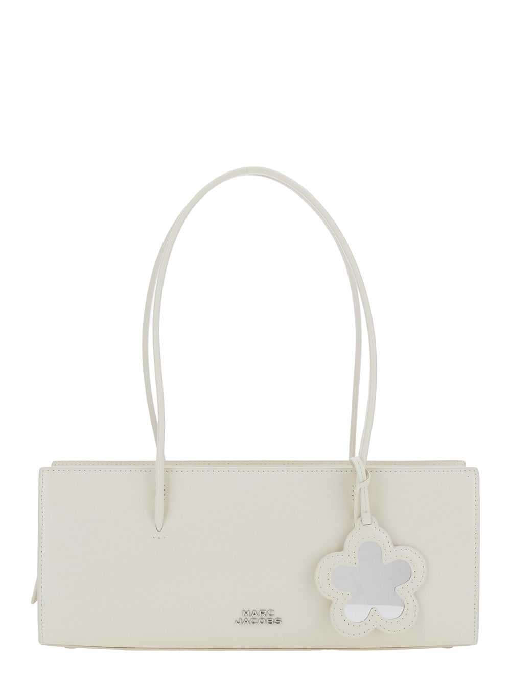 Marc Jacobs The Mirror Satchel White Shoulder Bag With Front Logo And Flower Charm In Leather Woman