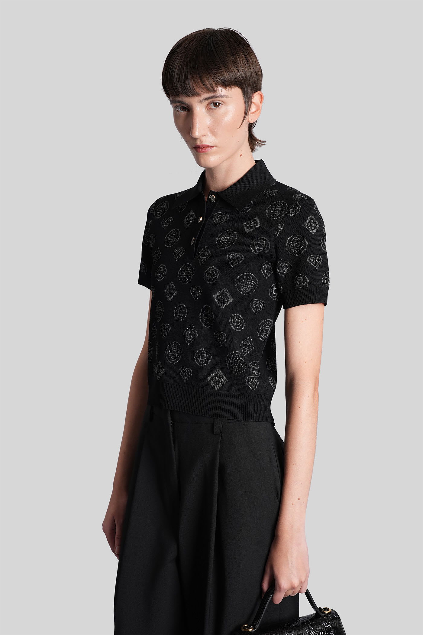Casablanca Knitted Polo Shirt With Monogram Pattern In Black