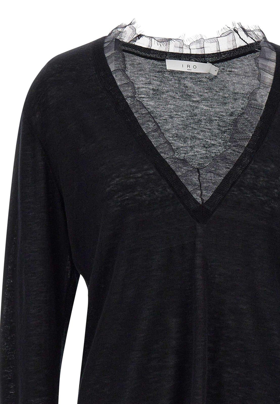 Shop Iro Haby Lace Detailed V-neck Sweater In Black