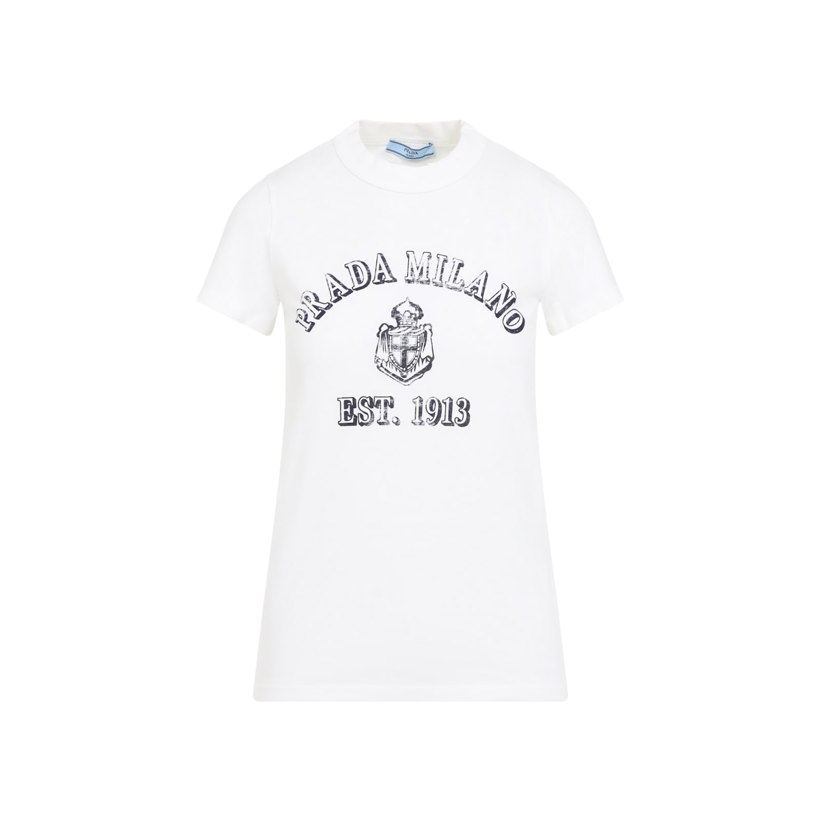 Prada Stamped Logo Crew Neck T-shirt In Bianco