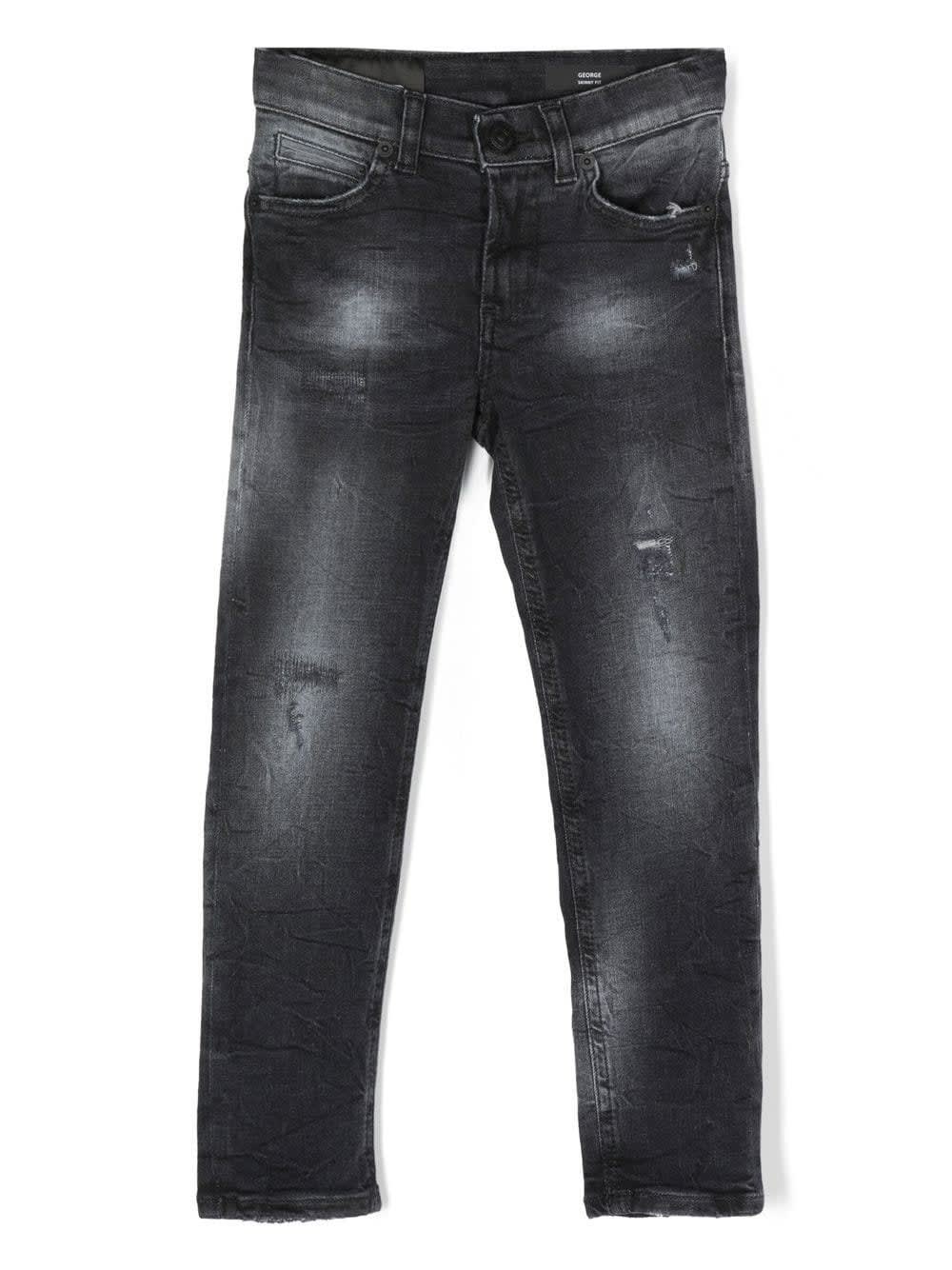 Dondup Kids Slim Fit Jeans In Black Denim With Abrasions