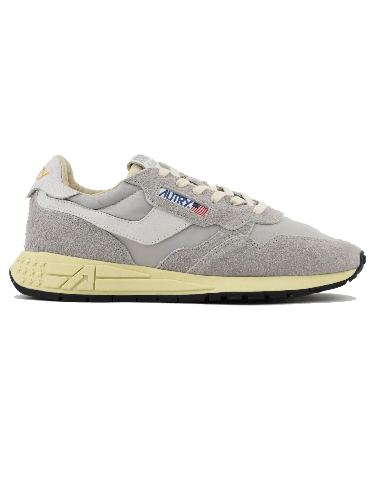 Autry Low-top Sneakers With White Crackled Leather Inserts In Gray