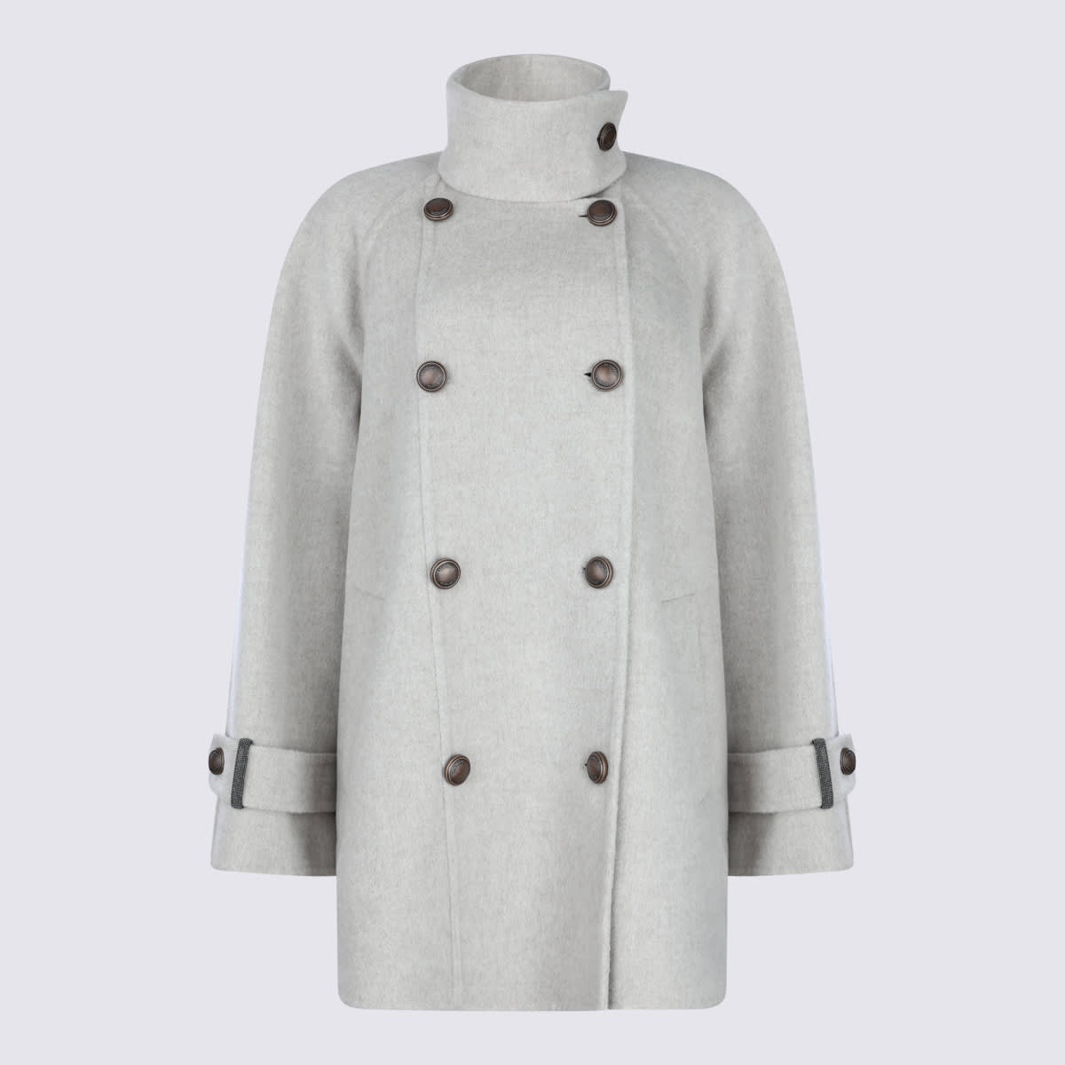 Brunello Cucinelli Buttoned Collar Long Sleeve Coat With Pockets In Gray