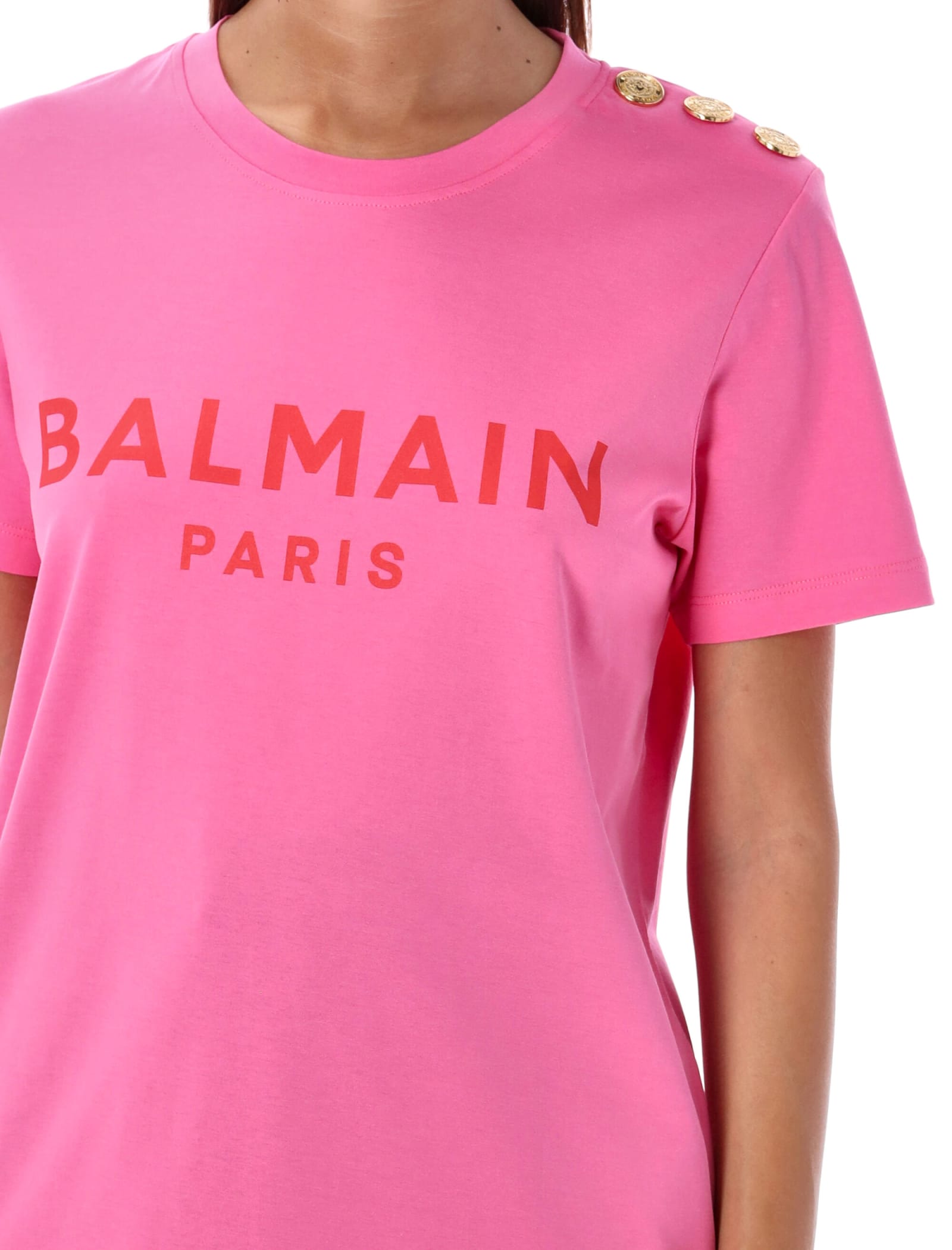 Shop Balmain Flocked Paris T-shirt In Fucsia Rose