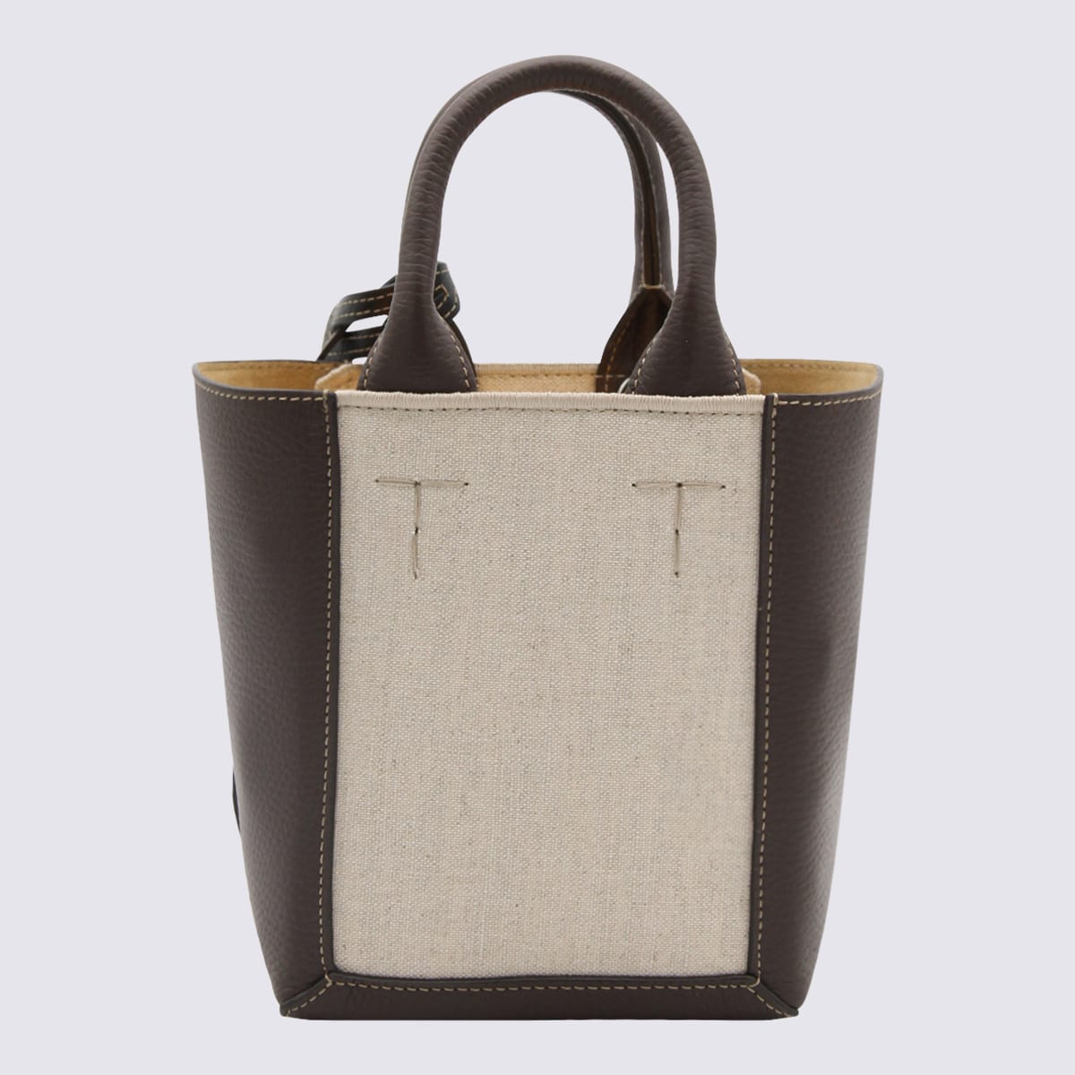 Shop Tod's Brown And Beige Leather And Canvas Double Up Tote Bag
