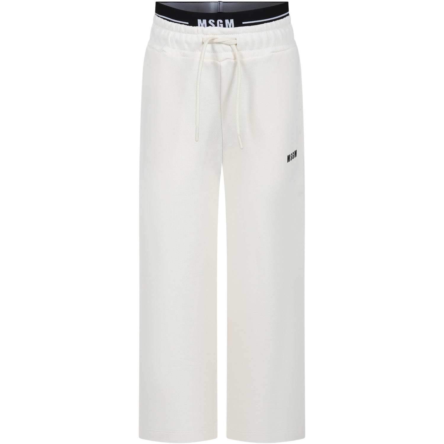 Msgm Ivory Trousers For Kids With Logo