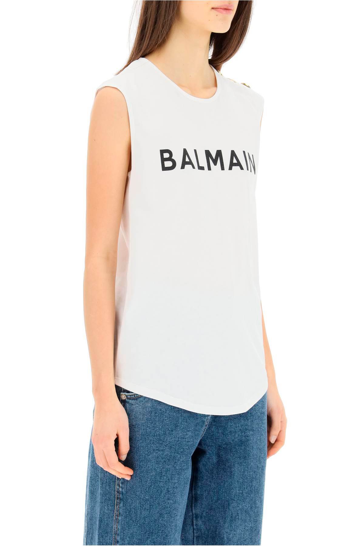 Shop Balmain Logo Print Sleeveless T-shirt In Blanc Noir
