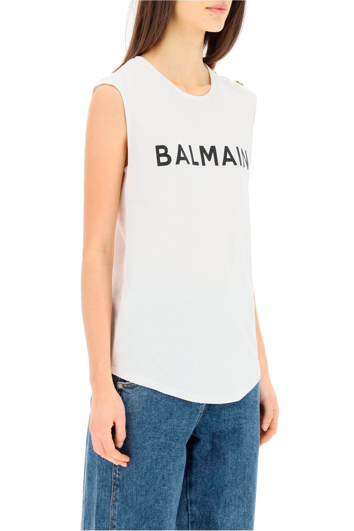 BALMAIN LOGO PRINT SLEEVELESS T-SHIRT