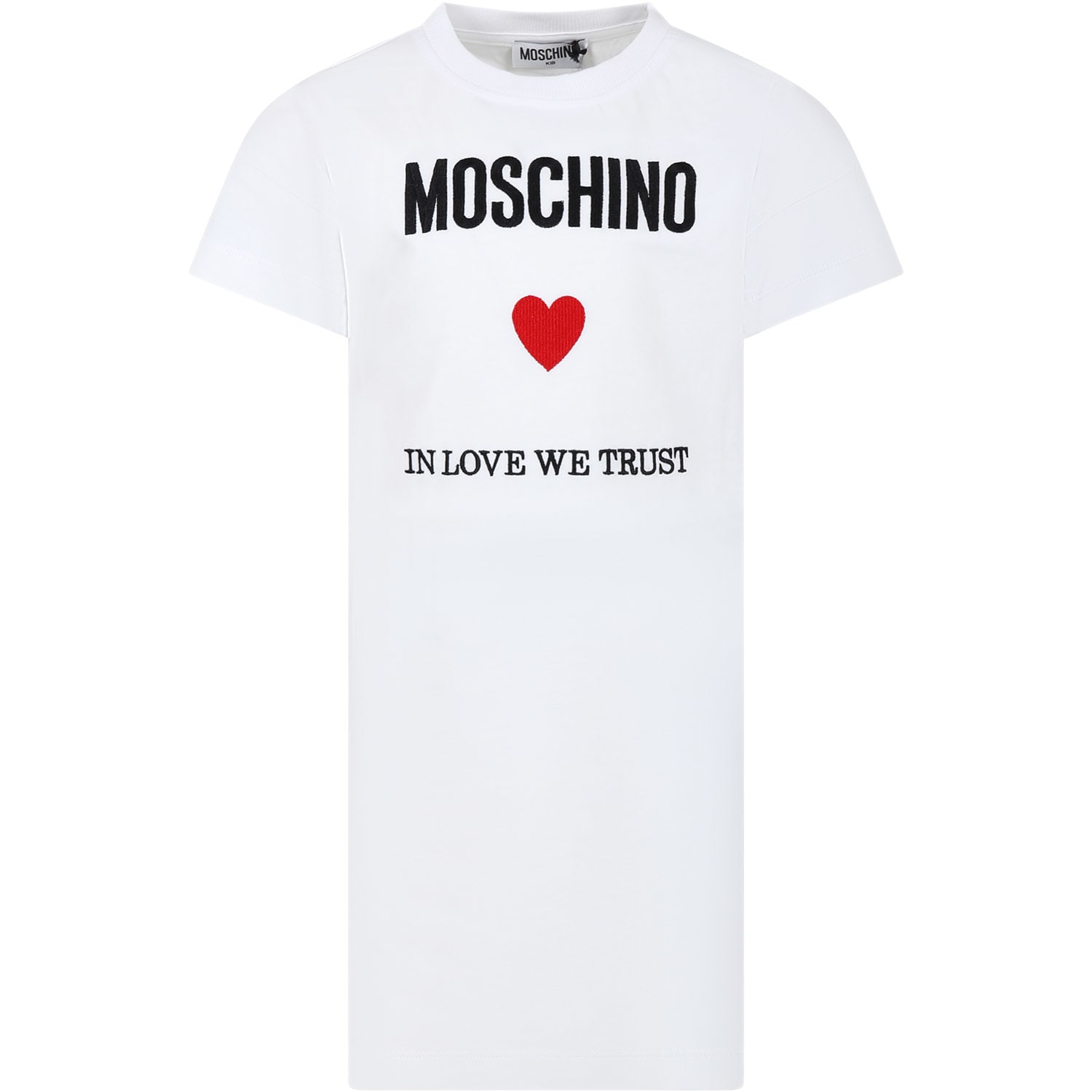 Moschino White Dress For Girl With Logo And Heart