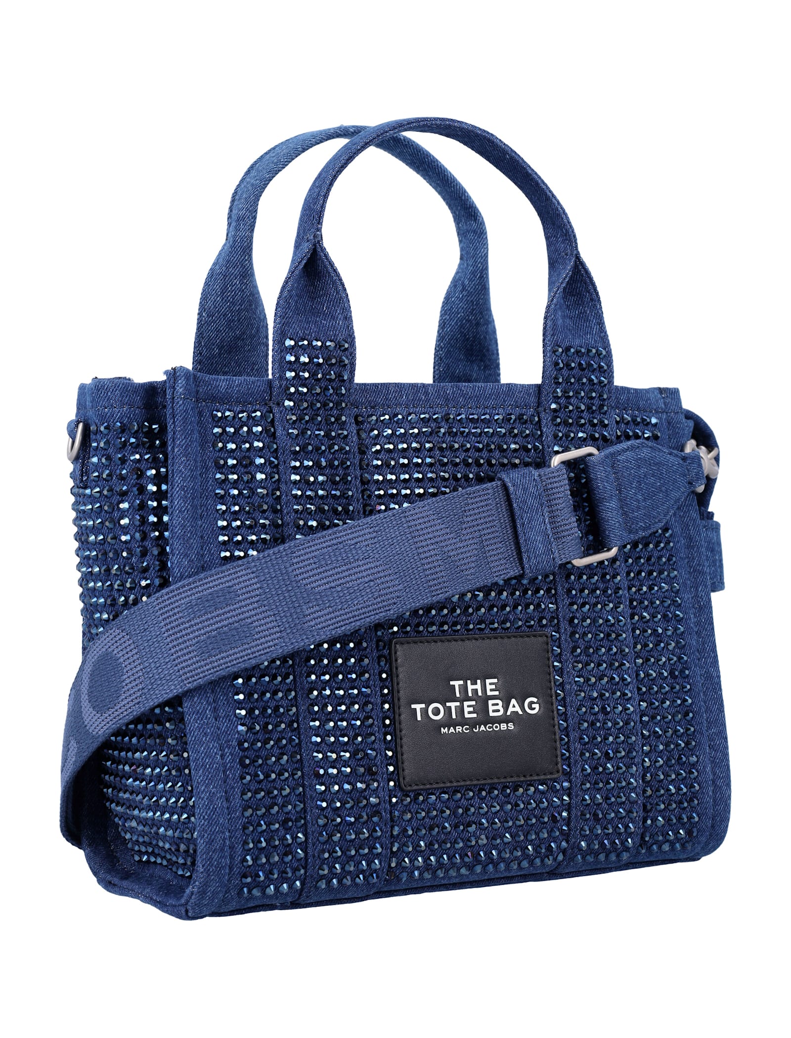 Shop Marc Jacobs The Small Tote Denim Crystal In Dark Wash Blue