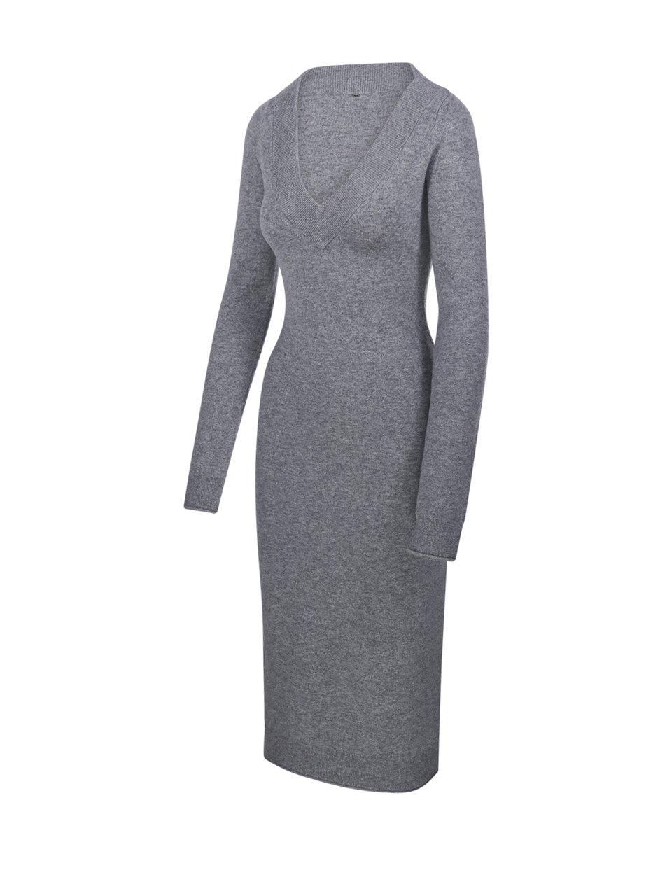 Shop Sportmax Angizia V-neck Long-sleeved Dress In Grey