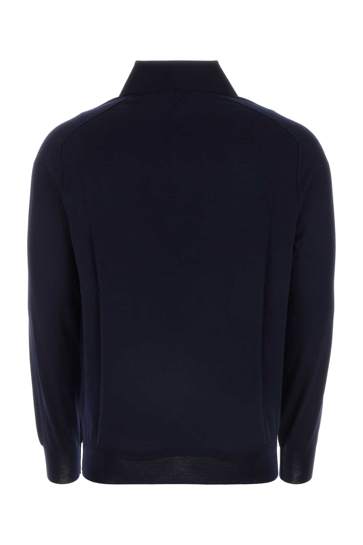 Shop Bottega Veneta Dark Blue Wool Polo Shirt In Navy