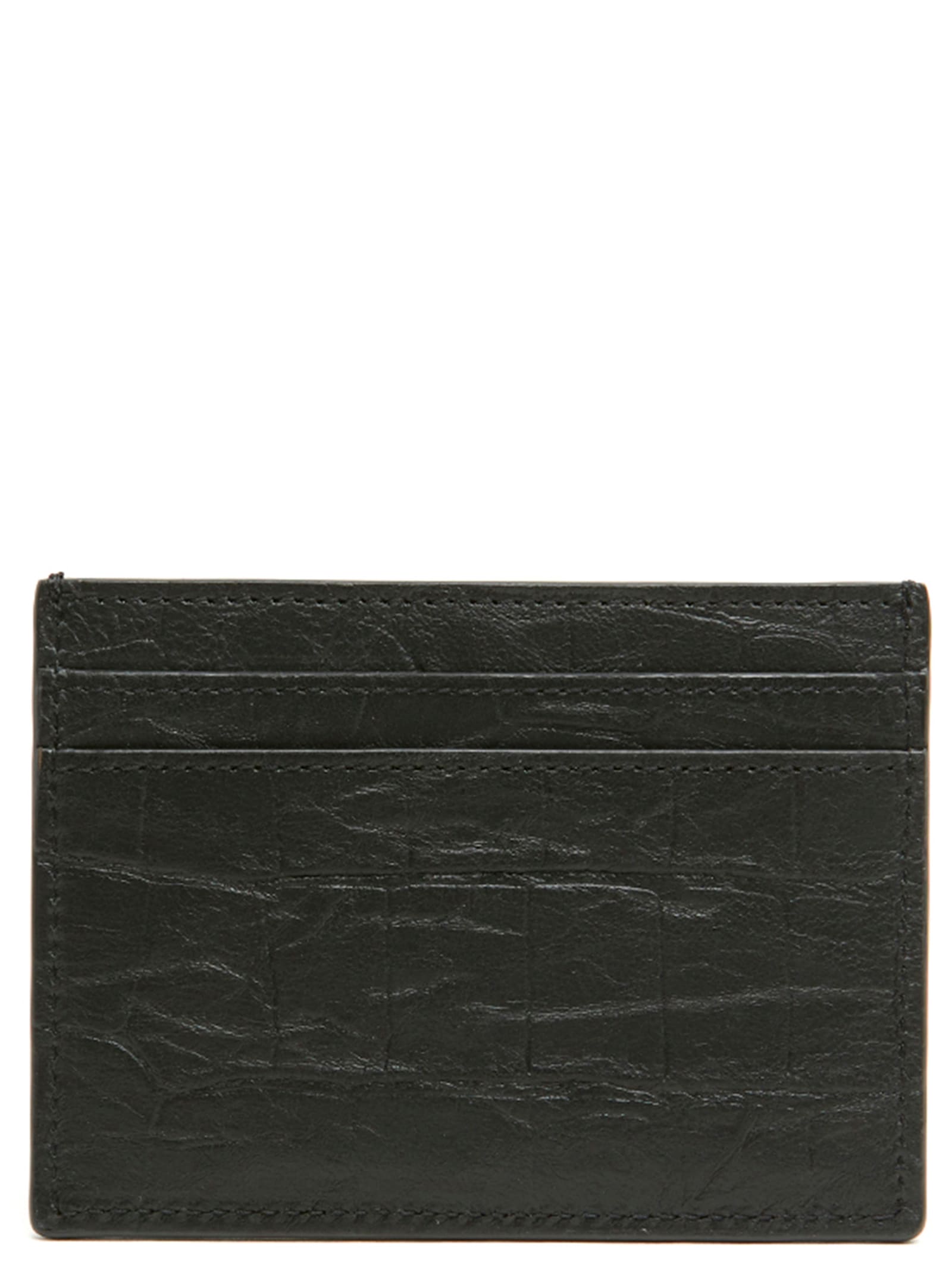 Saint Laurent Cassandre Croc-embossed Leather Cardholder In Black
