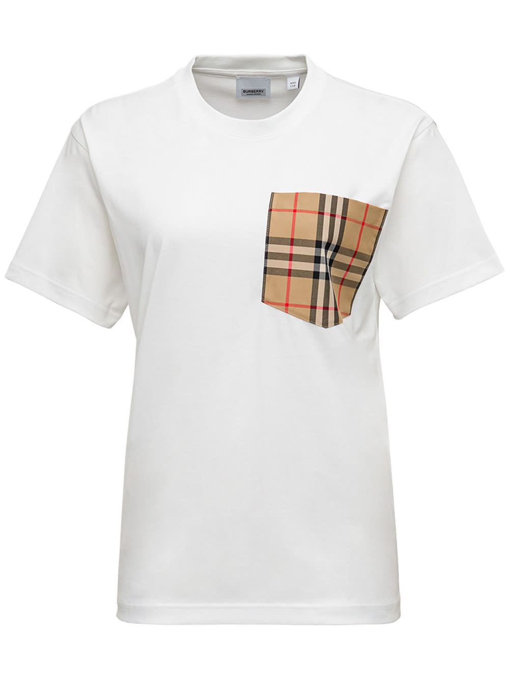 Burberry White T-shirt With Vintage Check Patch Pocket In Jersey Woman
