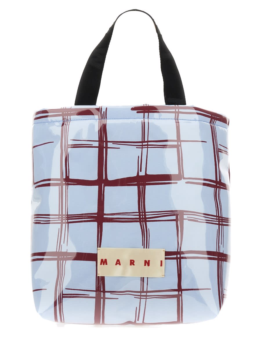 Shop Marni Coated Canvas Tote Bag In Blue