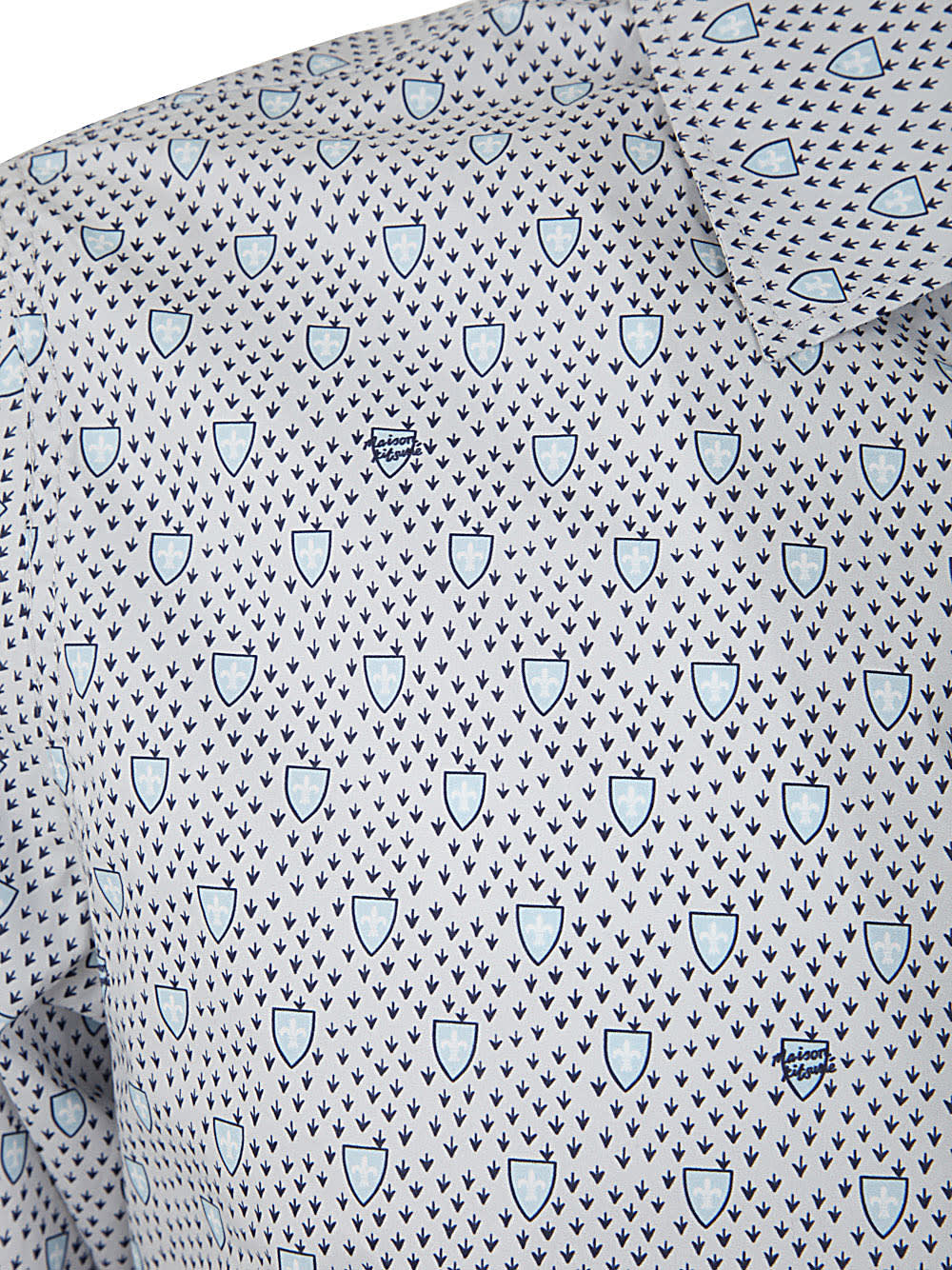 Shop Maison Kitsuné Classic Shirt In Shield Printed Cotton In Cloud Navy Shield Foulard