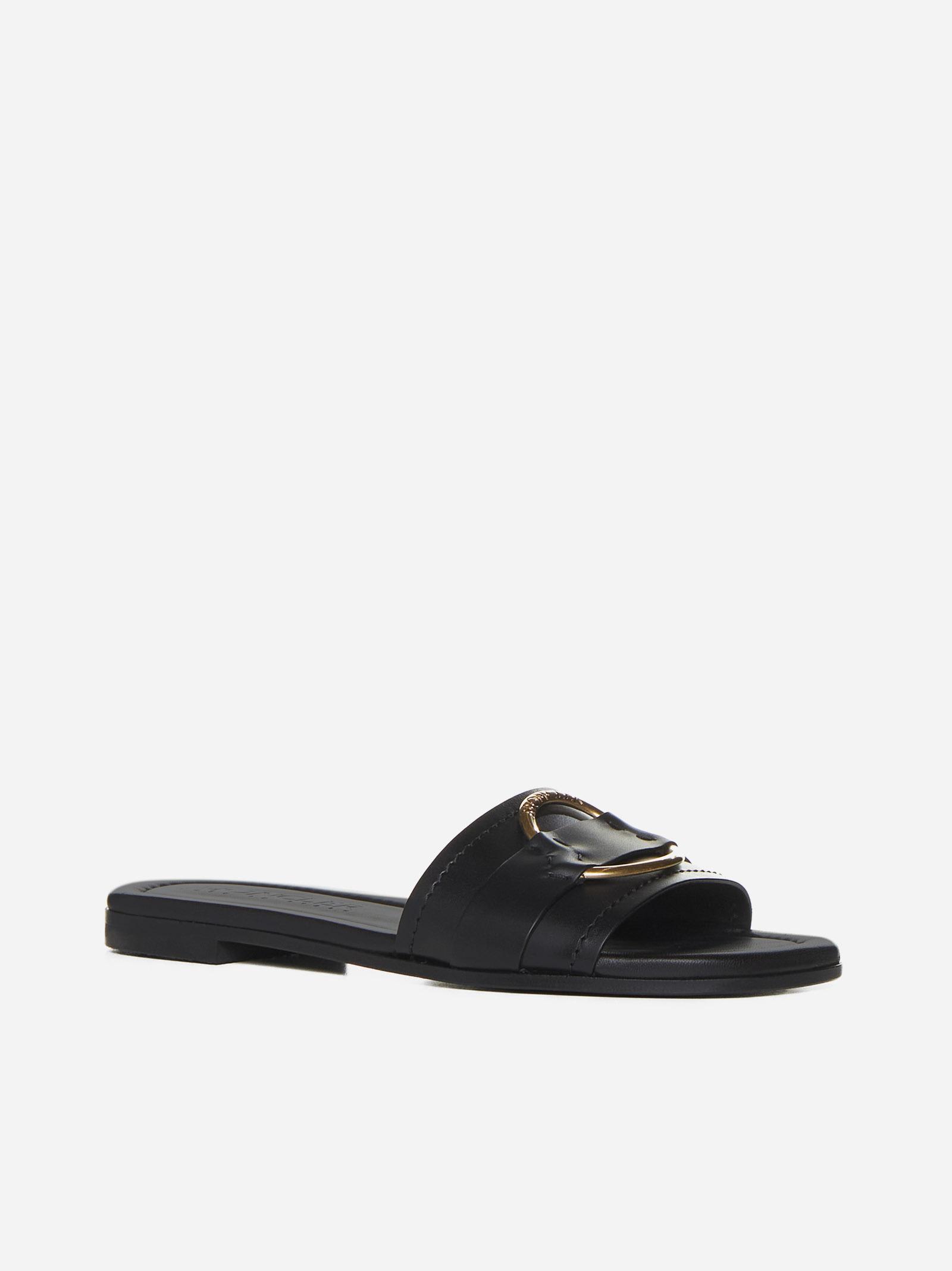 Shop Moncler Bell Leather Slides In Black