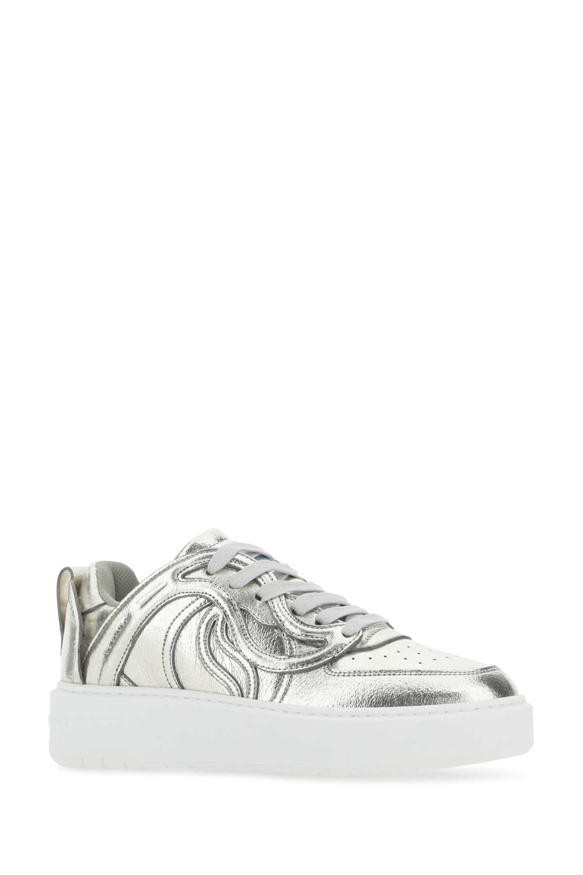 Shop Stella Mccartney Silver Synthetic Leather S-wave Sneakers In 8136
