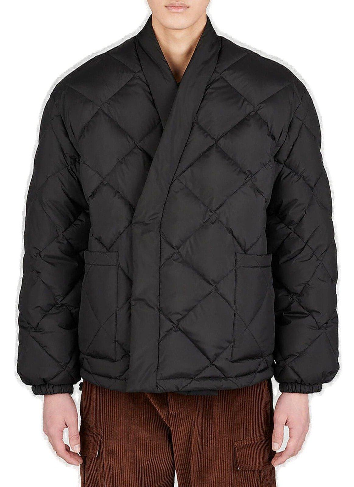 Kenzo Padded Logo-patch V-neck Jacket In J Black