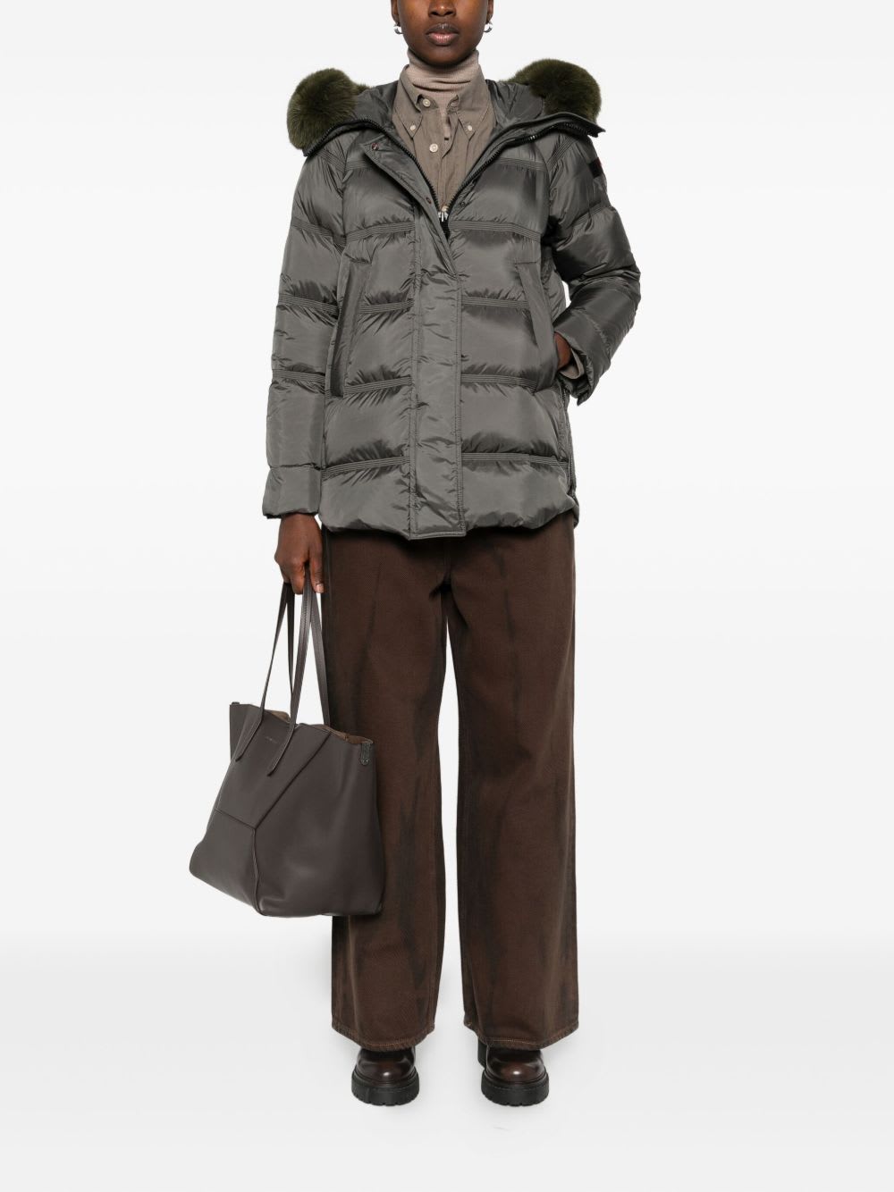 Peuterey Fur-trimmed Quilted Padded Jacket In Green