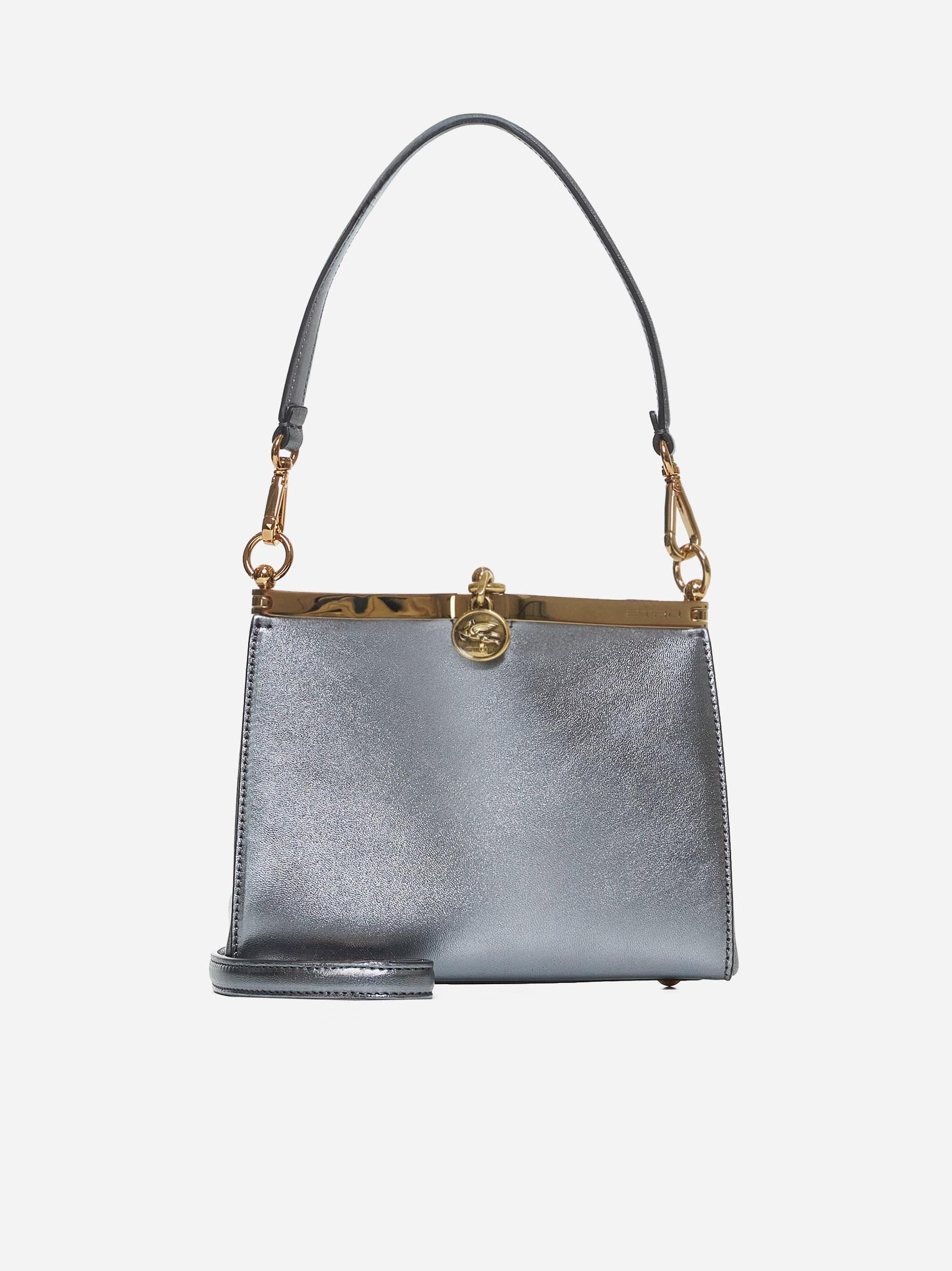 Shop Etro Vela Leather Small Bag In Argento