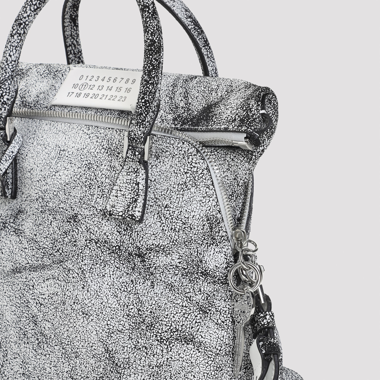 Maison Margiela Textured Leather Shoulder Bag With Top Handles In Silver