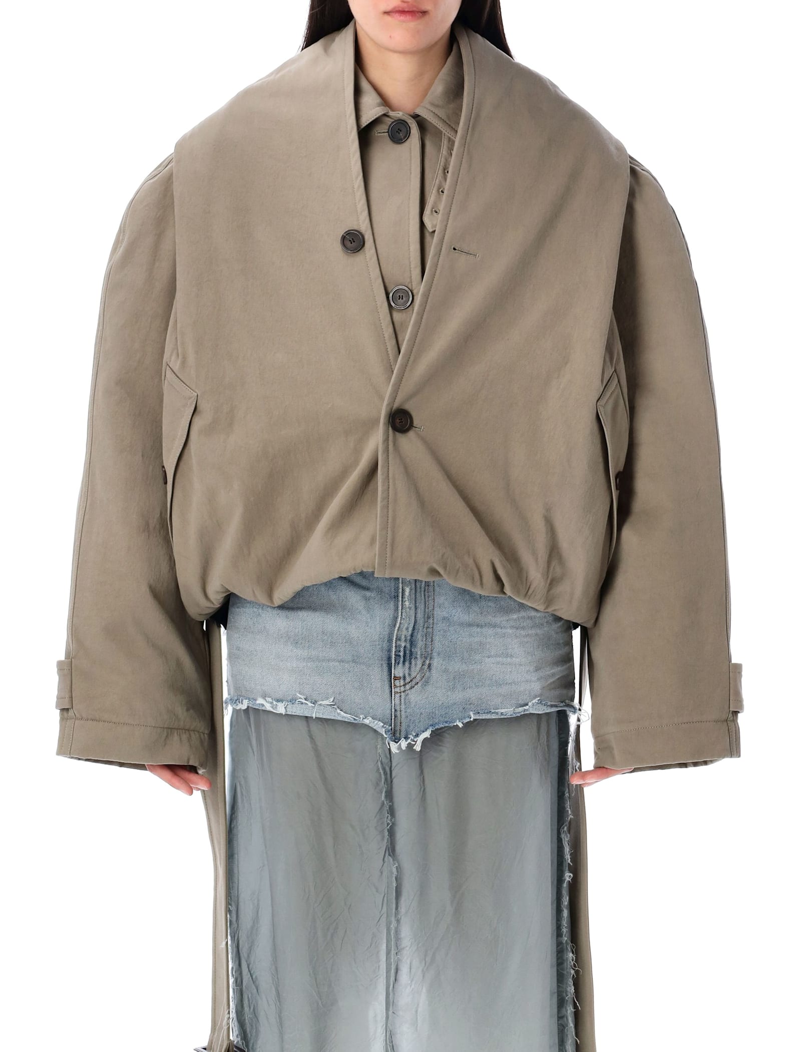 Balenciaga Flipped Hooded Trench In Brown