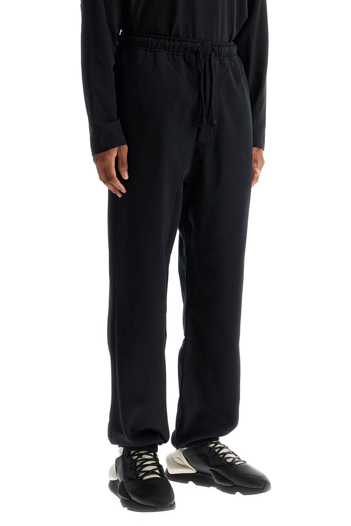 Y-3 Wide Leg High Waist Black Cotton Pants With Adjustable Drawstring In Black (black)