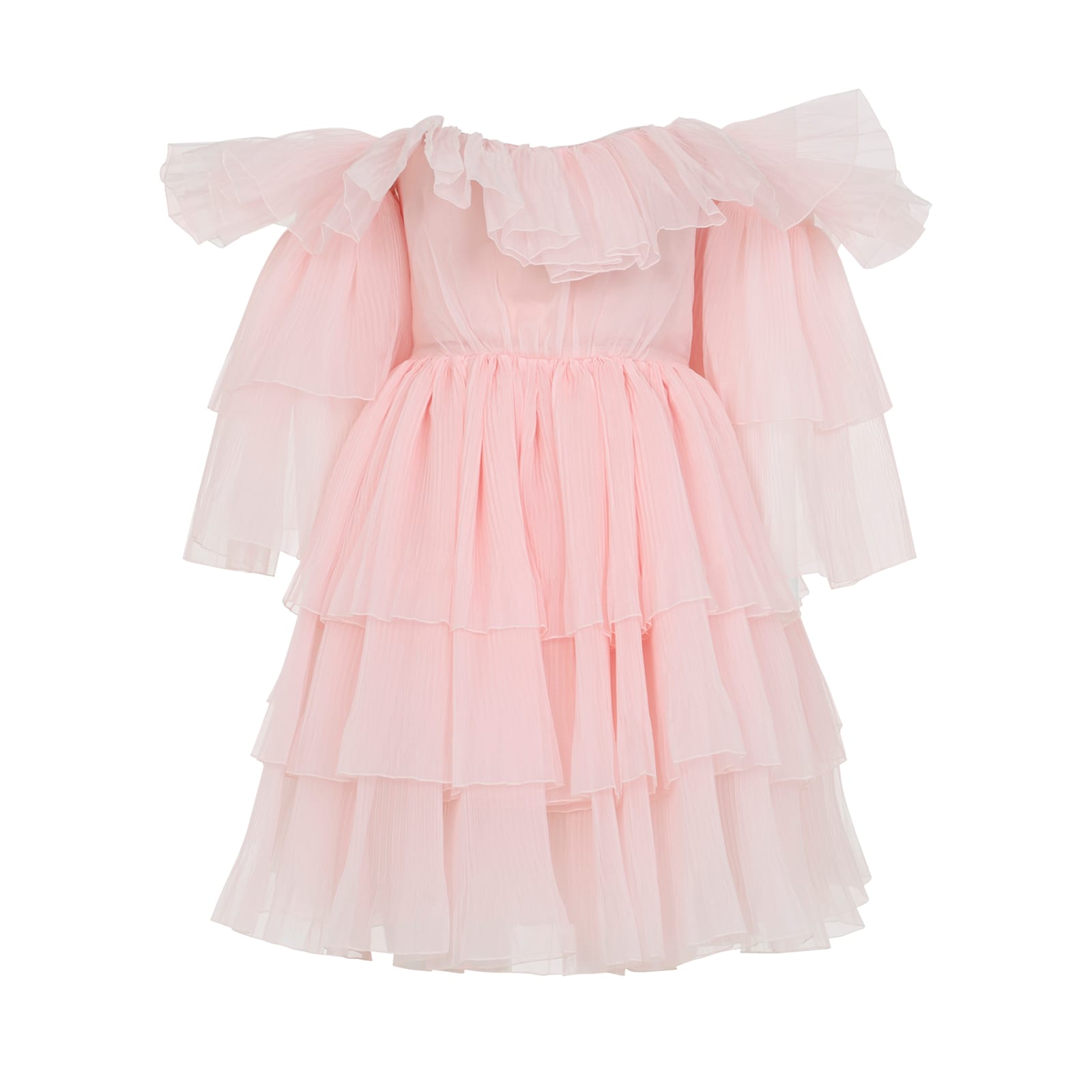 Giambattista Valli Off-shoulder Layered Mini Dress Ruffles In Pink