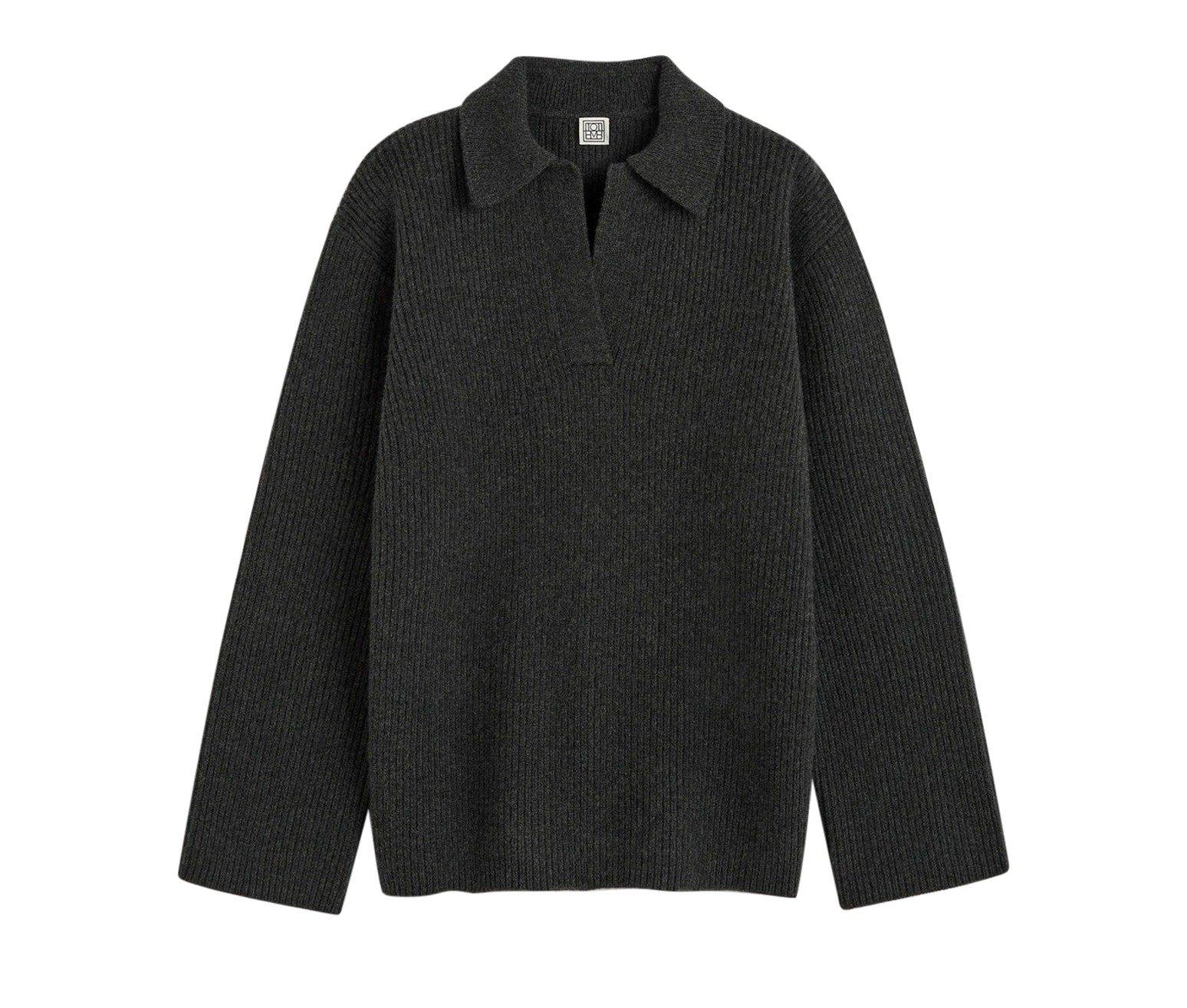 Totême V-neck Ribbed Knit Sweater In Grey