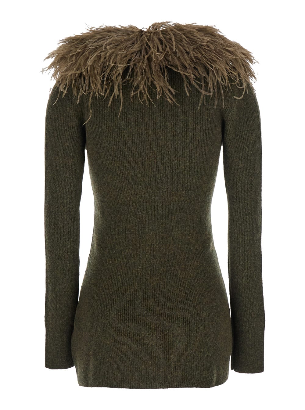 Blumarine Green Cardigan With Removable Feather Collar In Wool Woman In Green