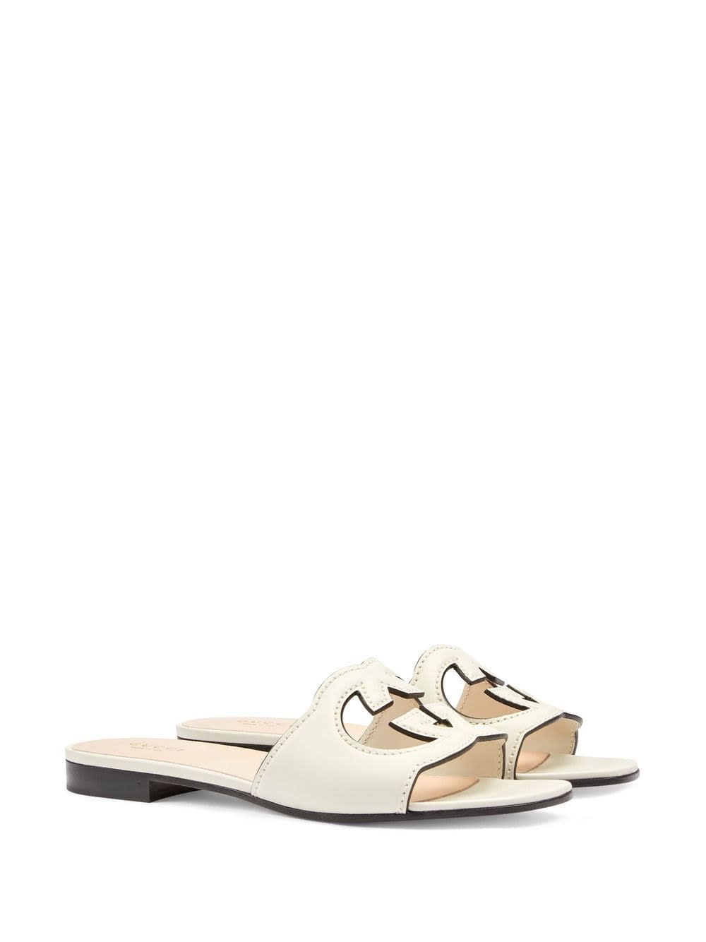 Gucci Leather Flat Sandals In White