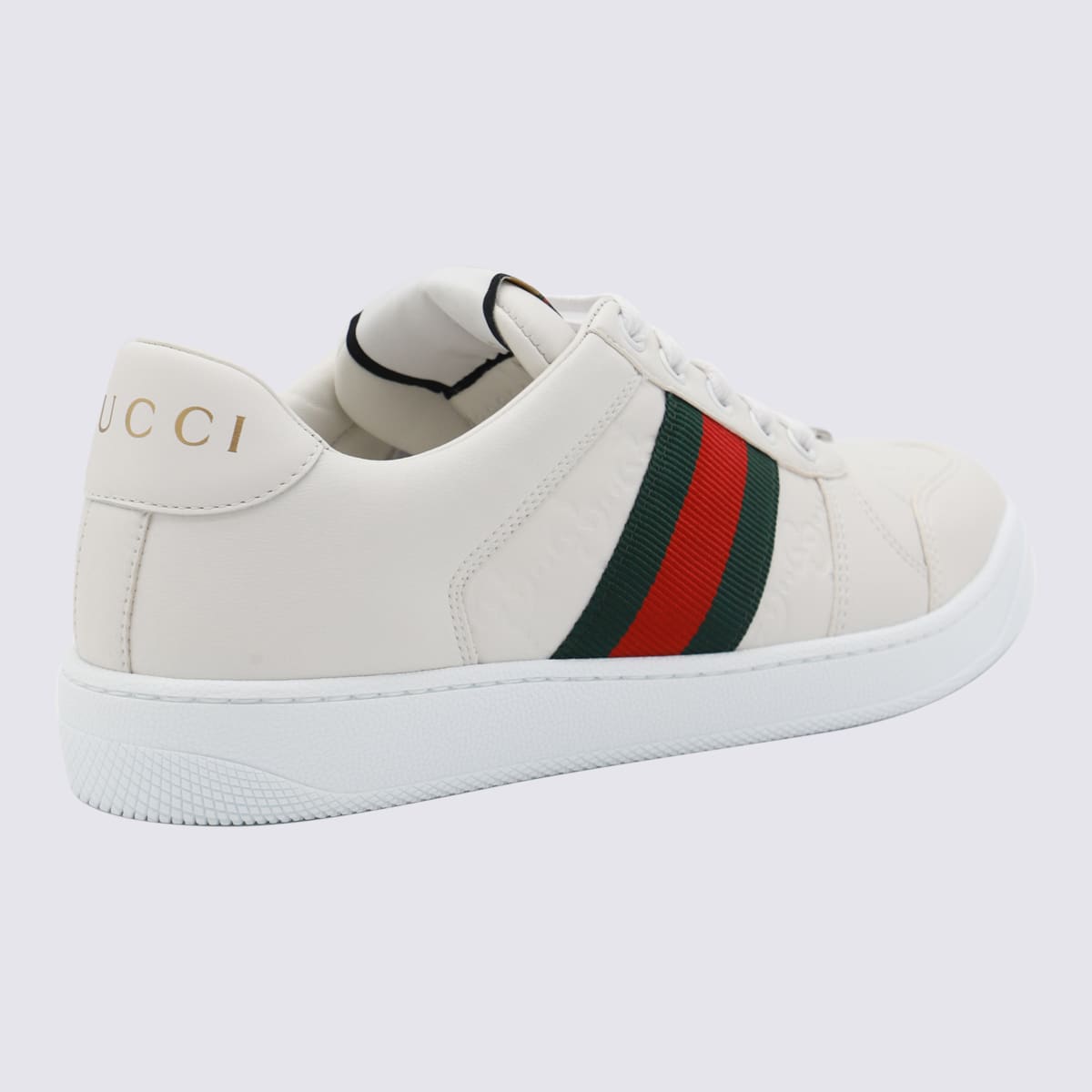 Shop Gucci White Leather Sneakers In Grey/white