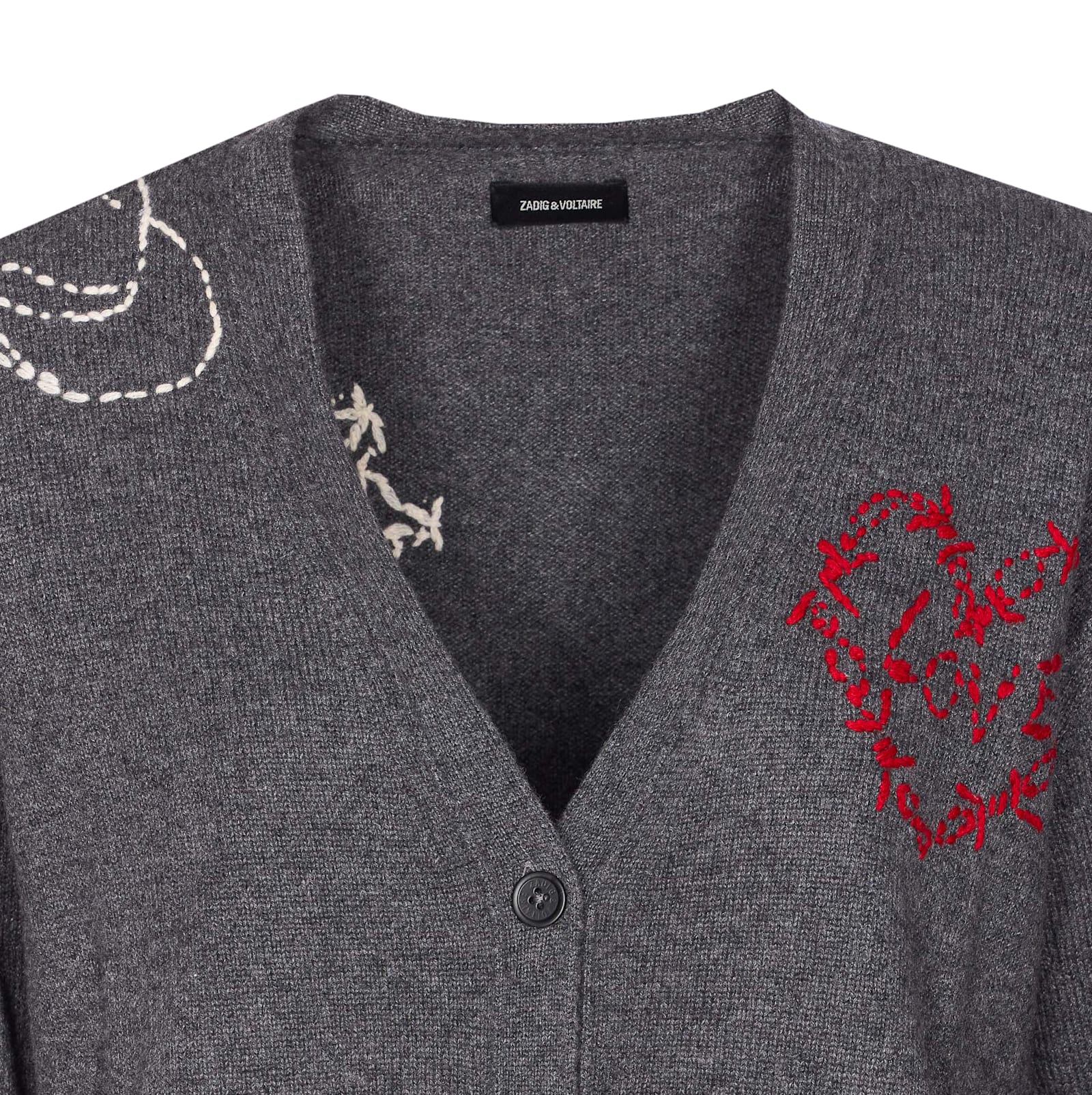 Zadig & Voltaire Mirkaz West Graph Embroidered Cashmere Cardigan In Gray