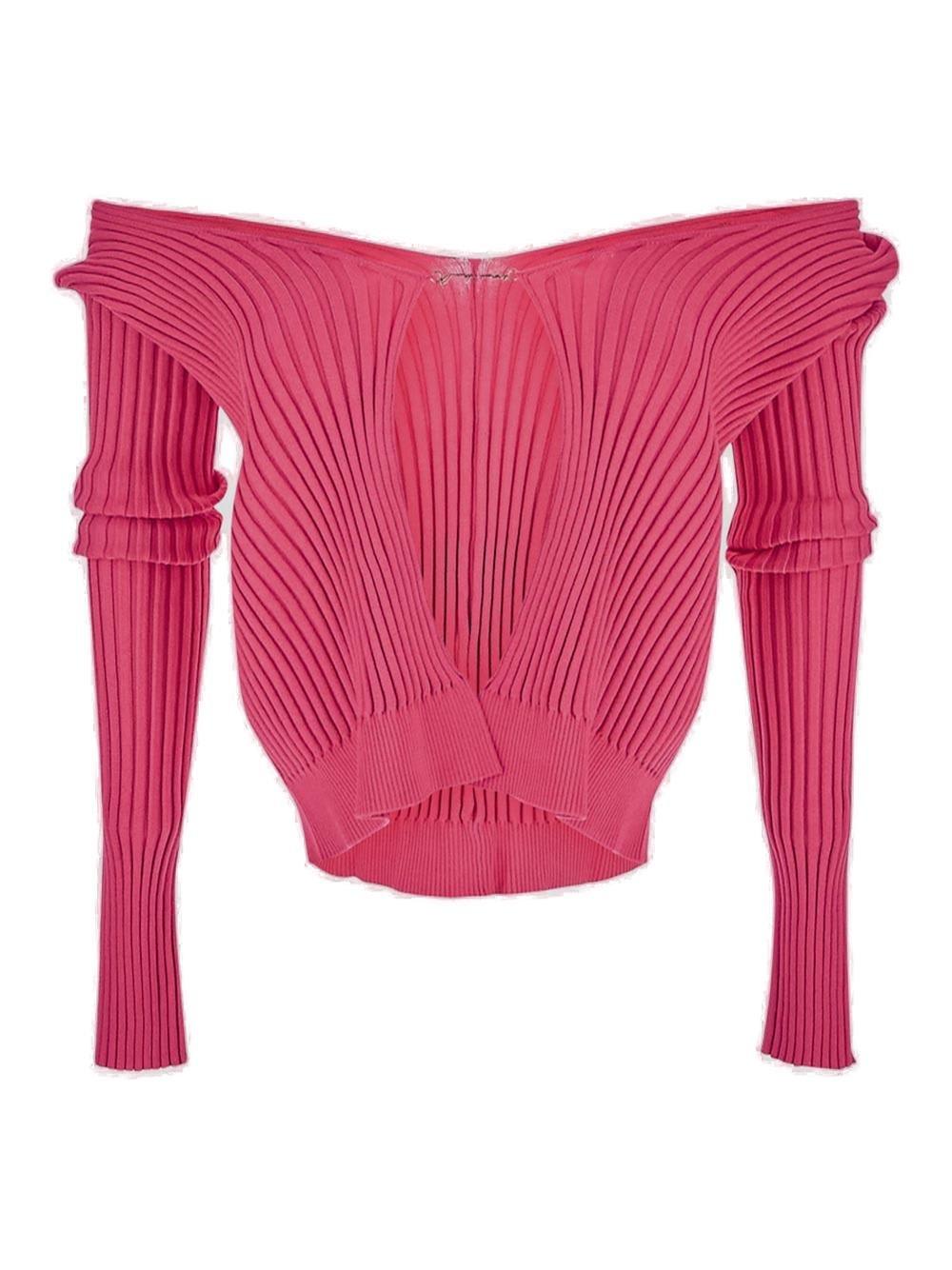 Shop Jacquemus Logo Plaque Long-sleeved Cardigan In Pink