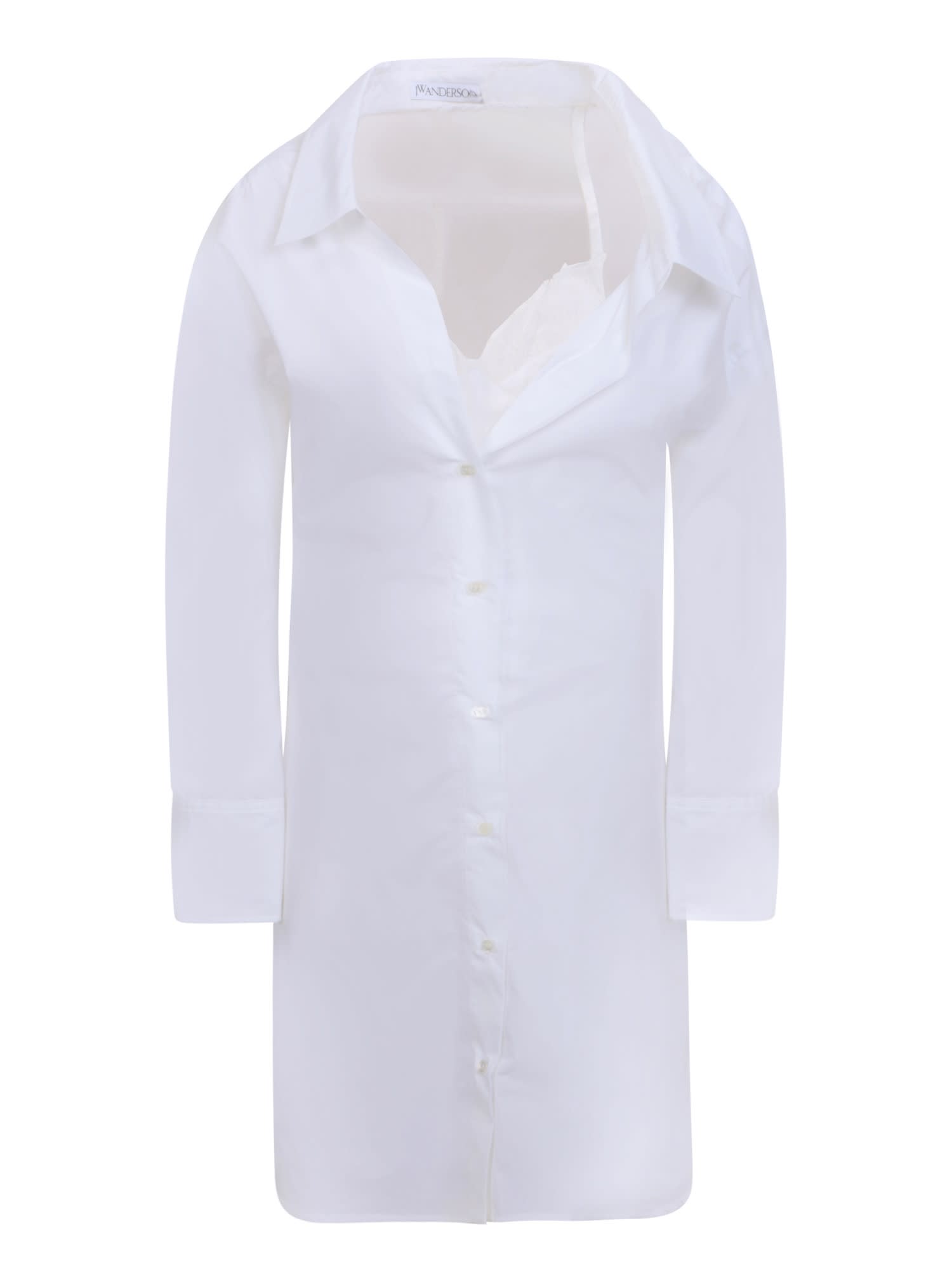 Shop Jw Anderson Lace Detail White Shirt Dress In Black