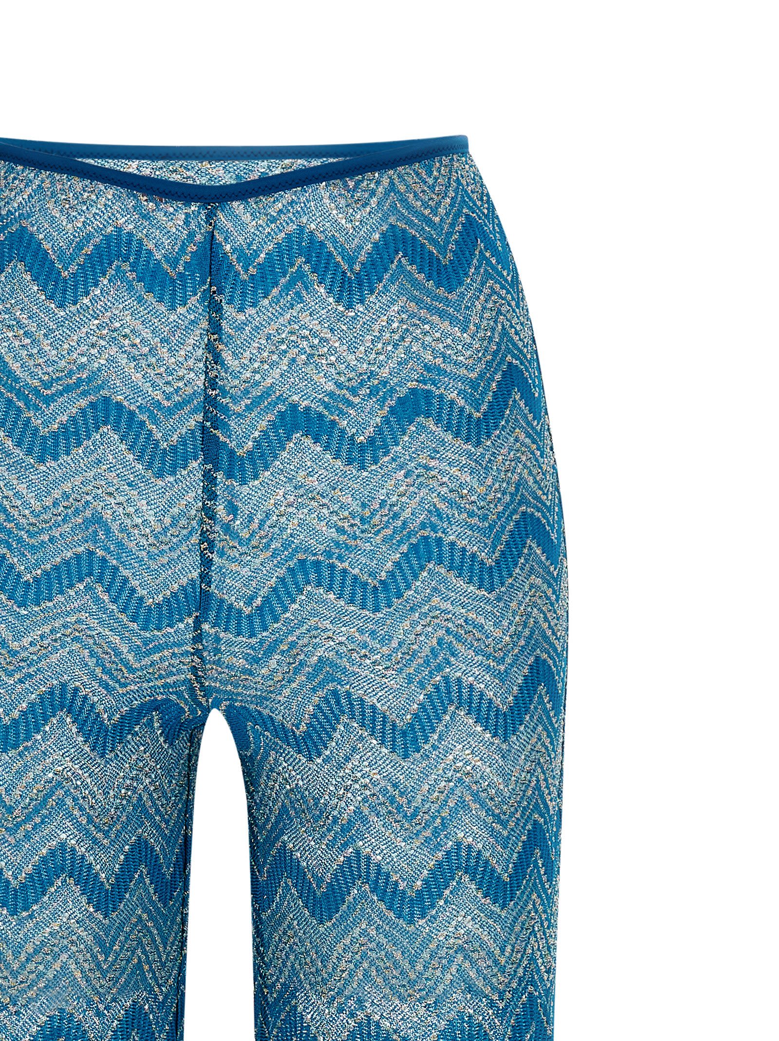 Missoni Zigzag Pattern Flared Pants In Semi-transparent Viscose In Blue