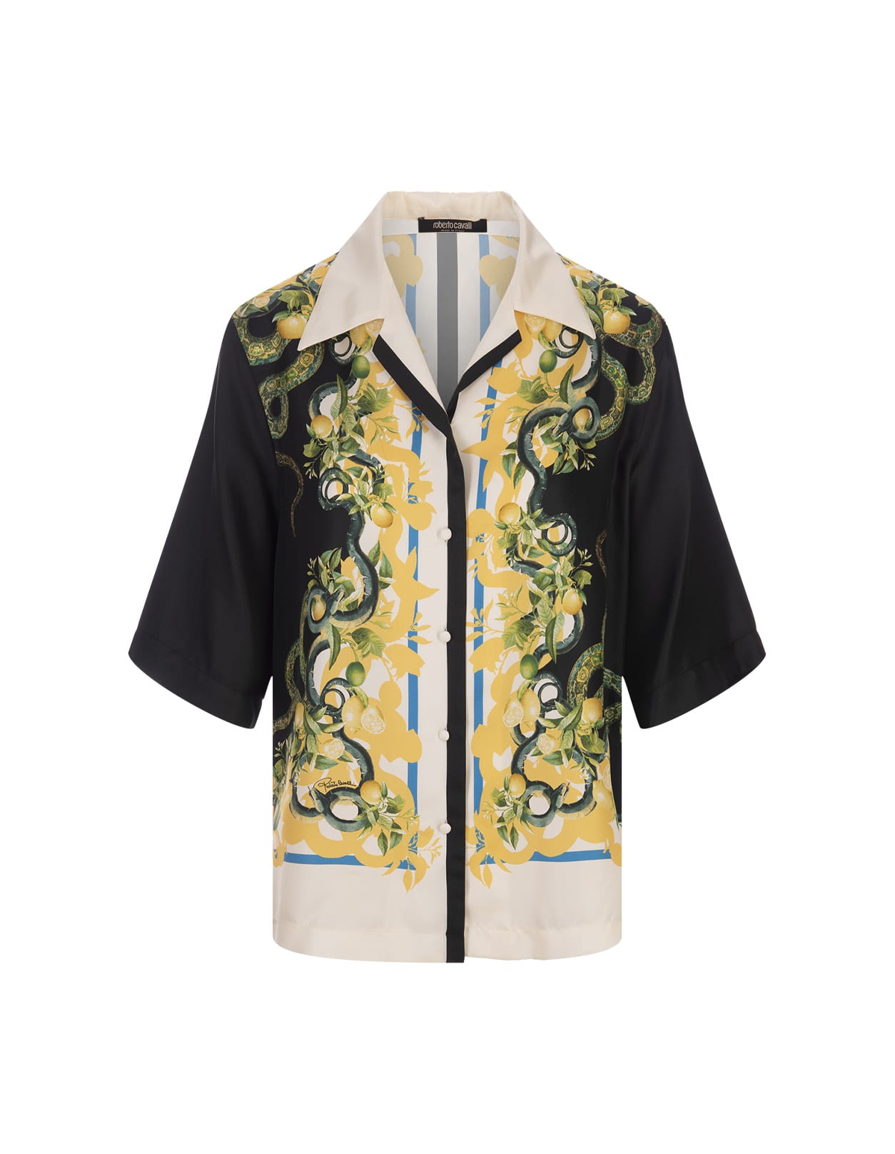 Ivory Bowling Shirt With Snake Print
