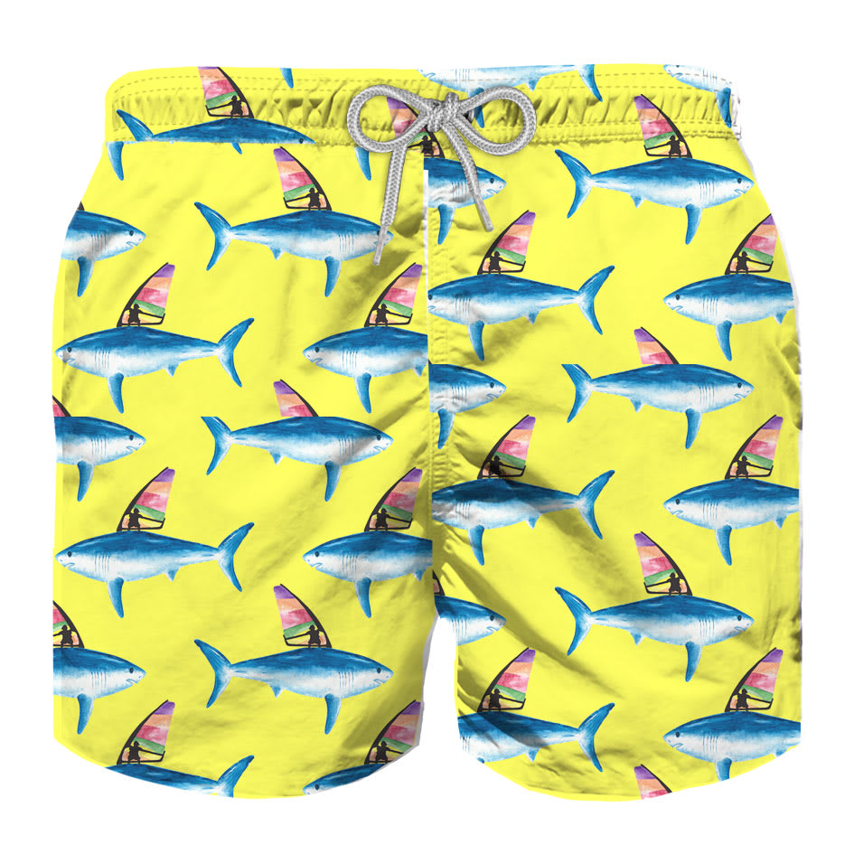 MC2 Saint Barth Shark Print And Colored Fin Boy Swim Trunks