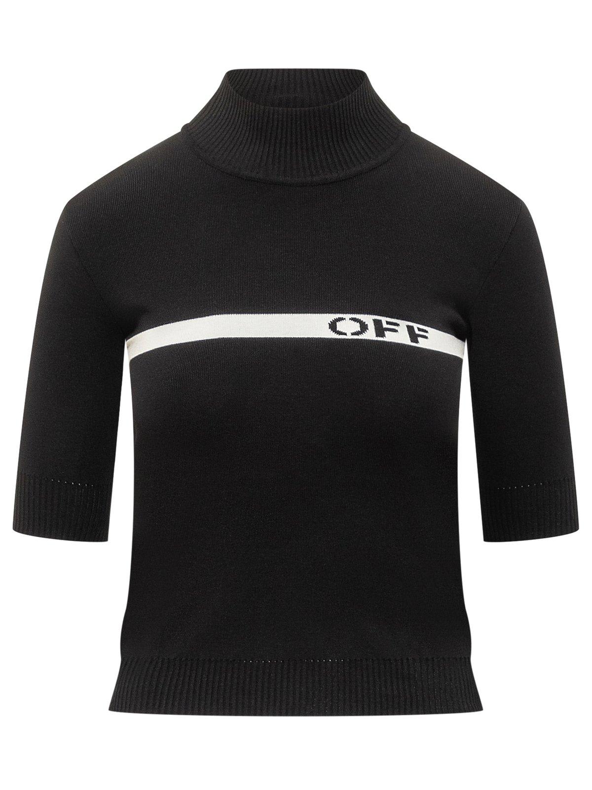 Shop Off-white Logo Intarsia High Neck Knitted T-shirt In Black-white