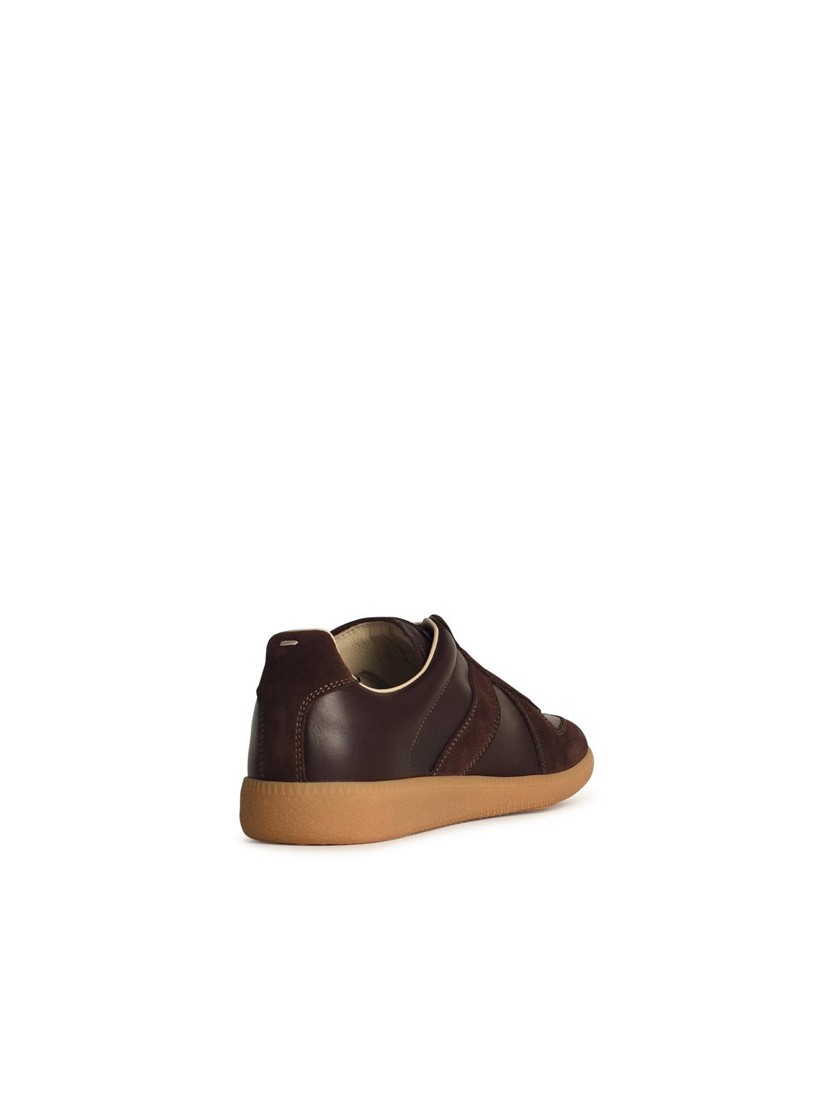 Shop Maison Margiela Replica Brown Leather Sneakers