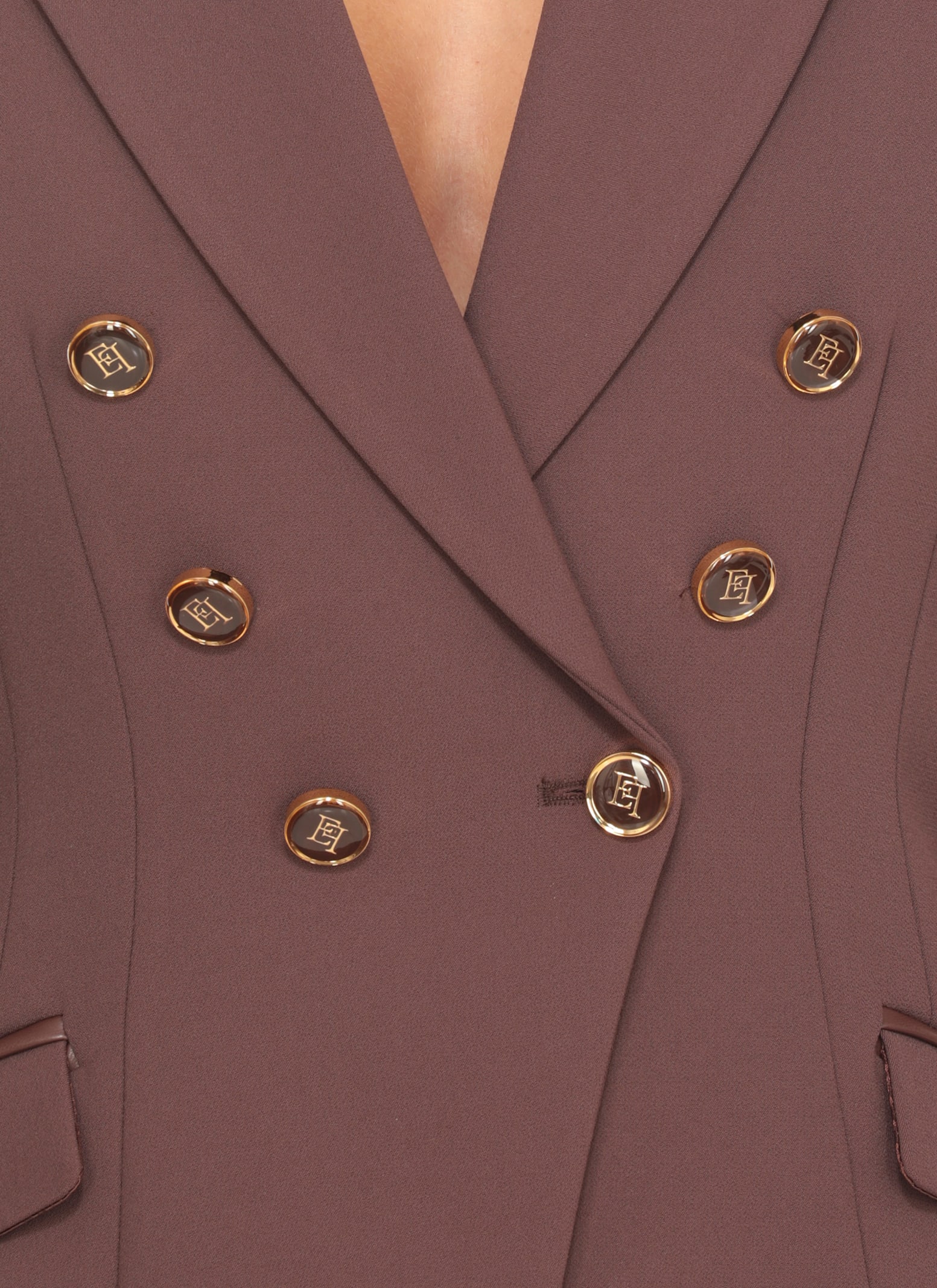 Elisabetta Franchi Tailored Double-breasted Blazer With Gold Accents In Brown