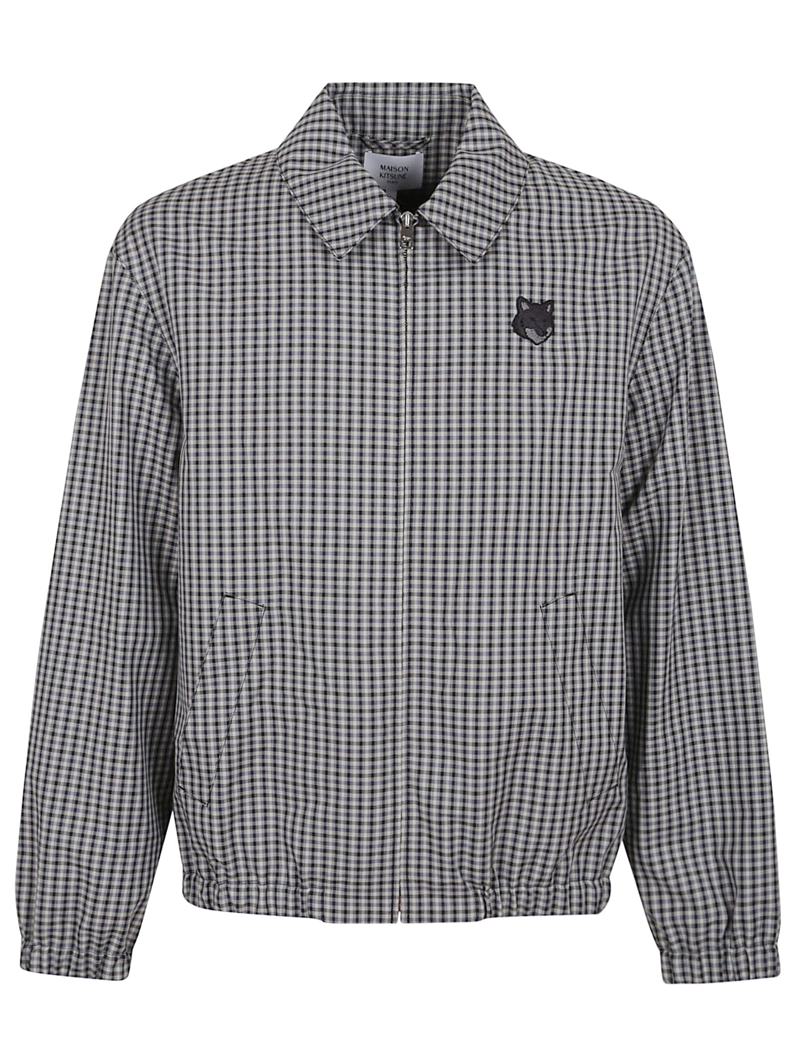 Shop Maison Kitsuné Elasticated Zipped Blouson In Slate Grey Check