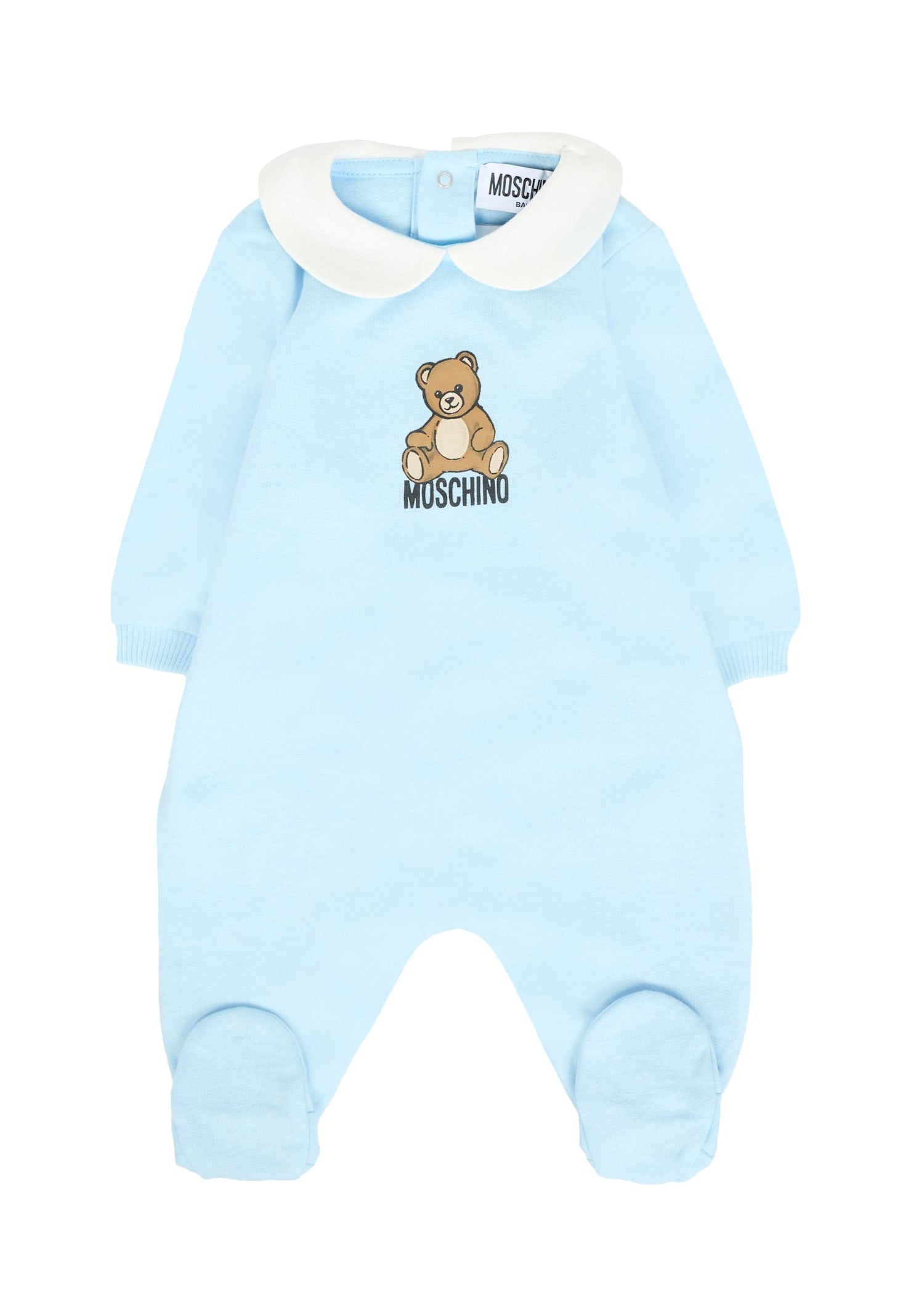 Moschino Light Blue Babygrow Set For Baby Boy With Teddy Bear In Blue