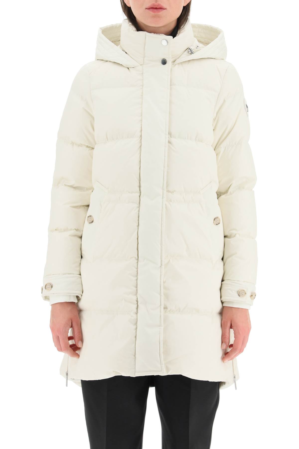 Woolrich Alsea Hooded Long Down Jacket In Milky Cream (white)