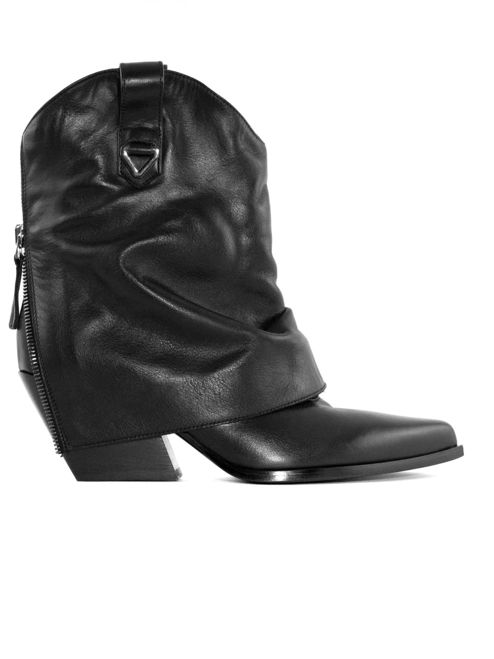 Shop Elena Iachi Black Leather Ankle Boot