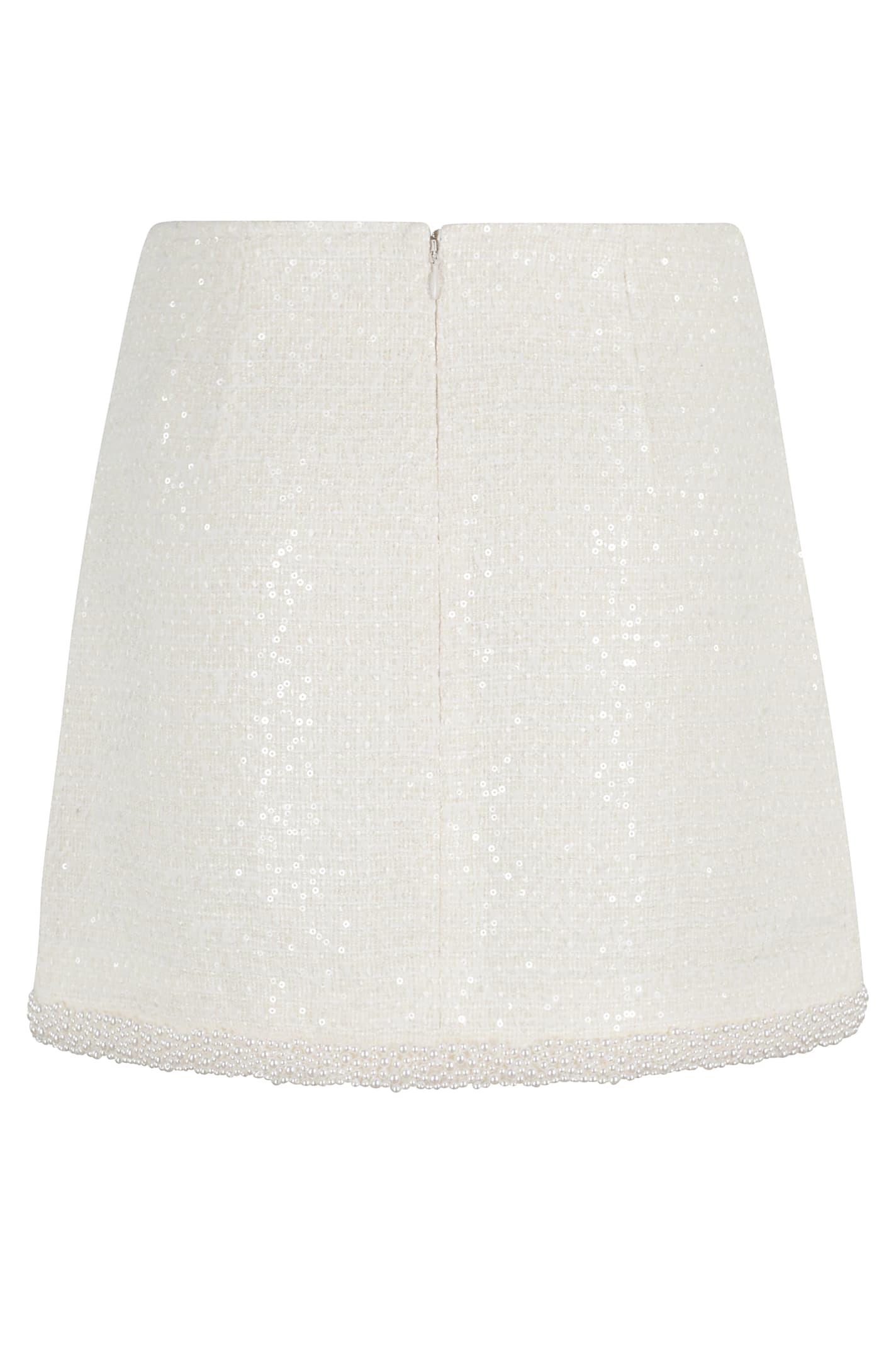 Self-portrait Cream Boucle Pearl Trim Mini Skirt In Cream